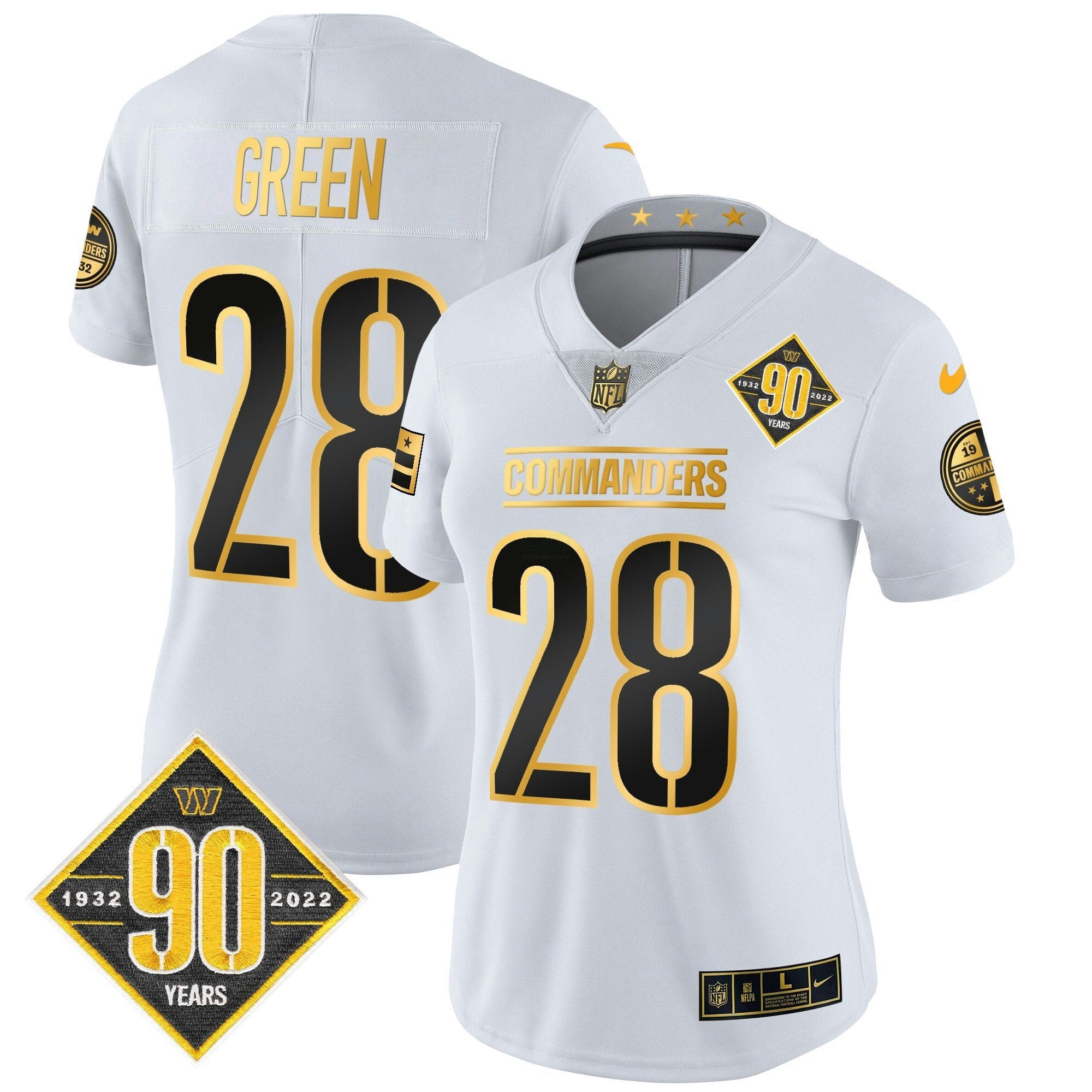 Camisa NFL Women’s Washington 90th Anniversary Patch Dourada Vapor Limited Jersey