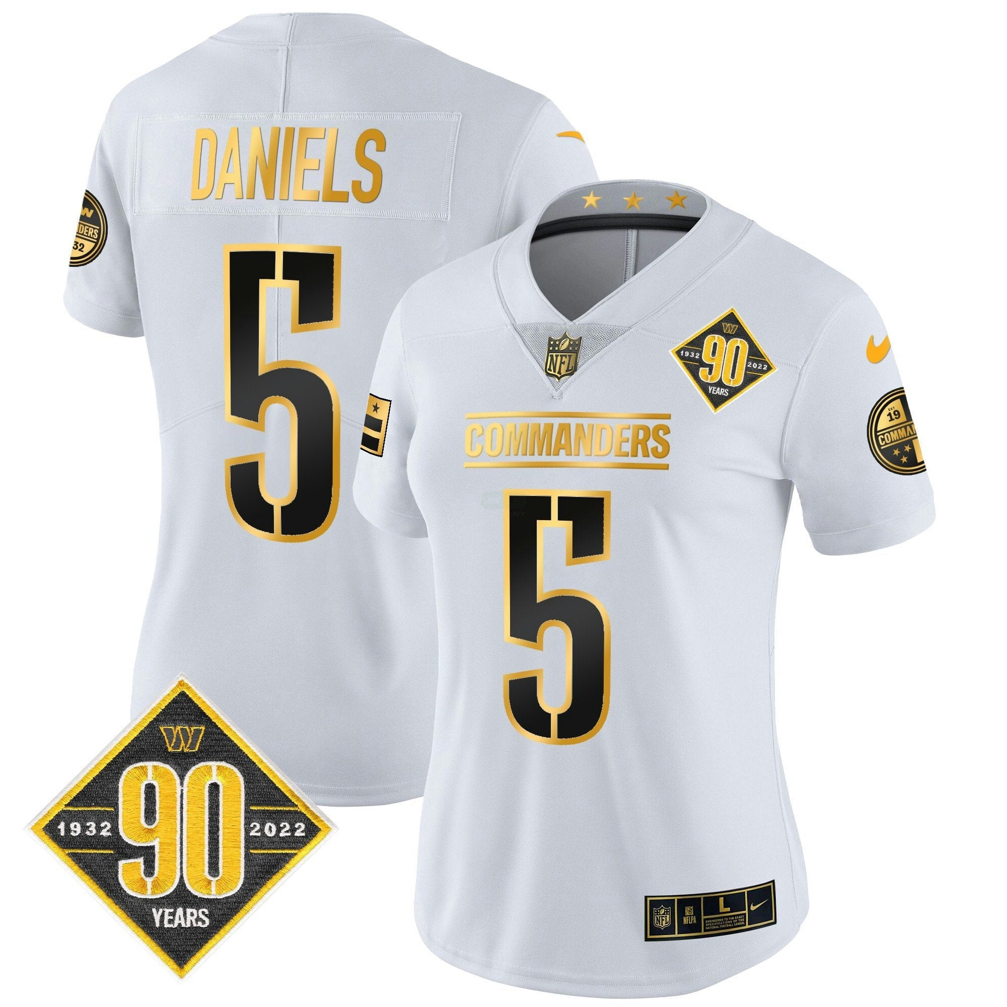 Camisa NFL Women’s Washington 90th Anniversary Patch Dourada Vapor Limited Jersey