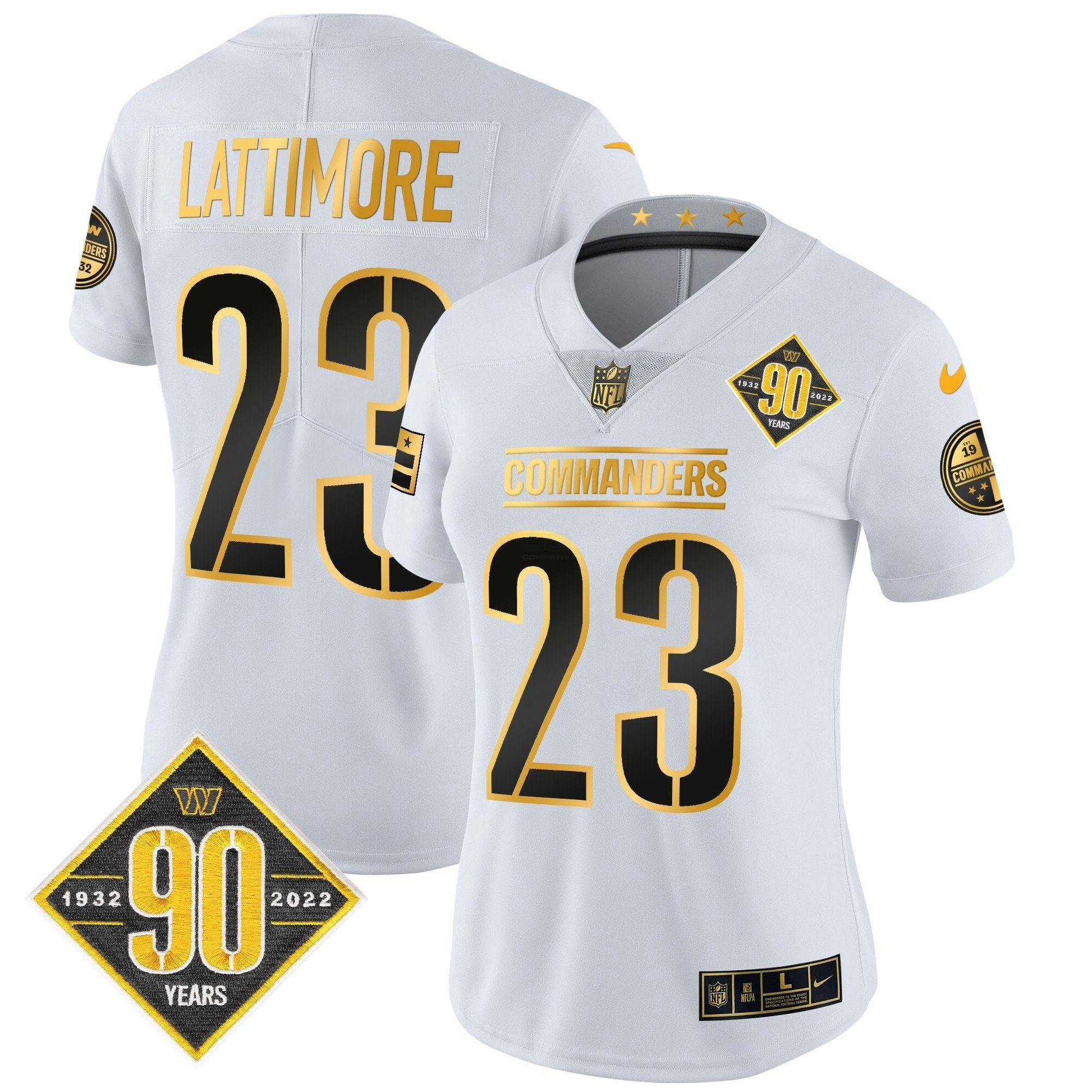 Camisa NFL Women’s Washington 90th Anniversary Patch Dourada Vapor Limited Jersey