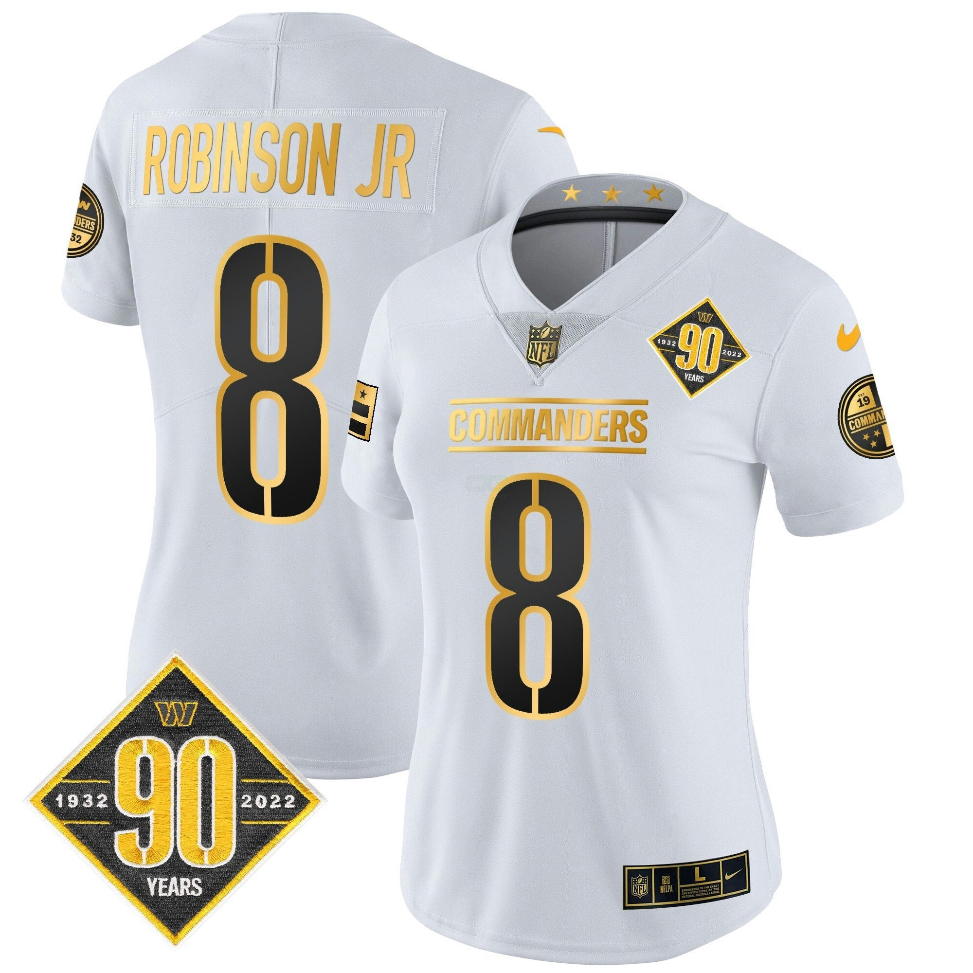 Camisa NFL Women’s Washington 90th Anniversary Patch Dourada Vapor Limited Jersey