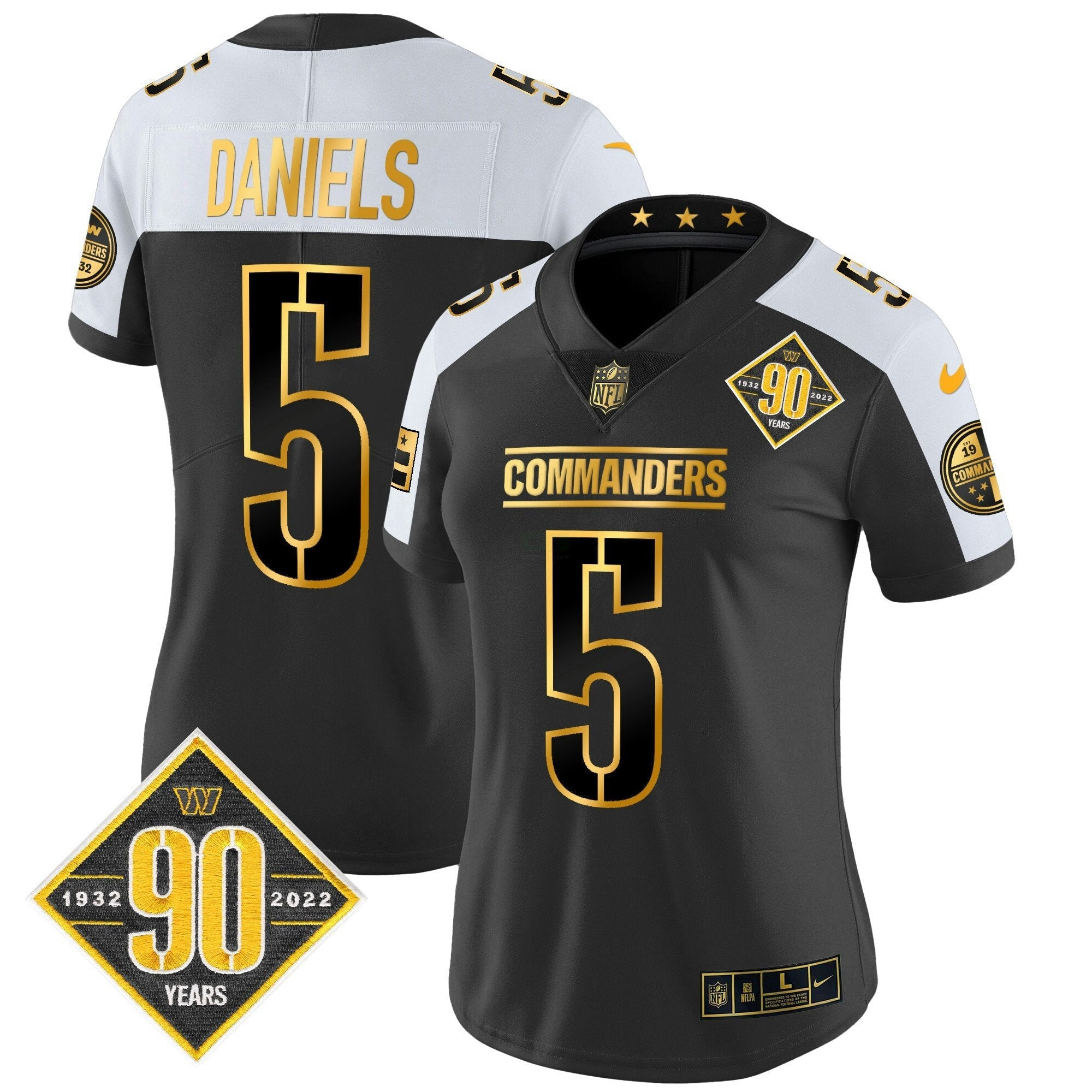 Camisa NFL Women’s Washington 90th Anniversary Patch Dourada Vapor Limited Jersey