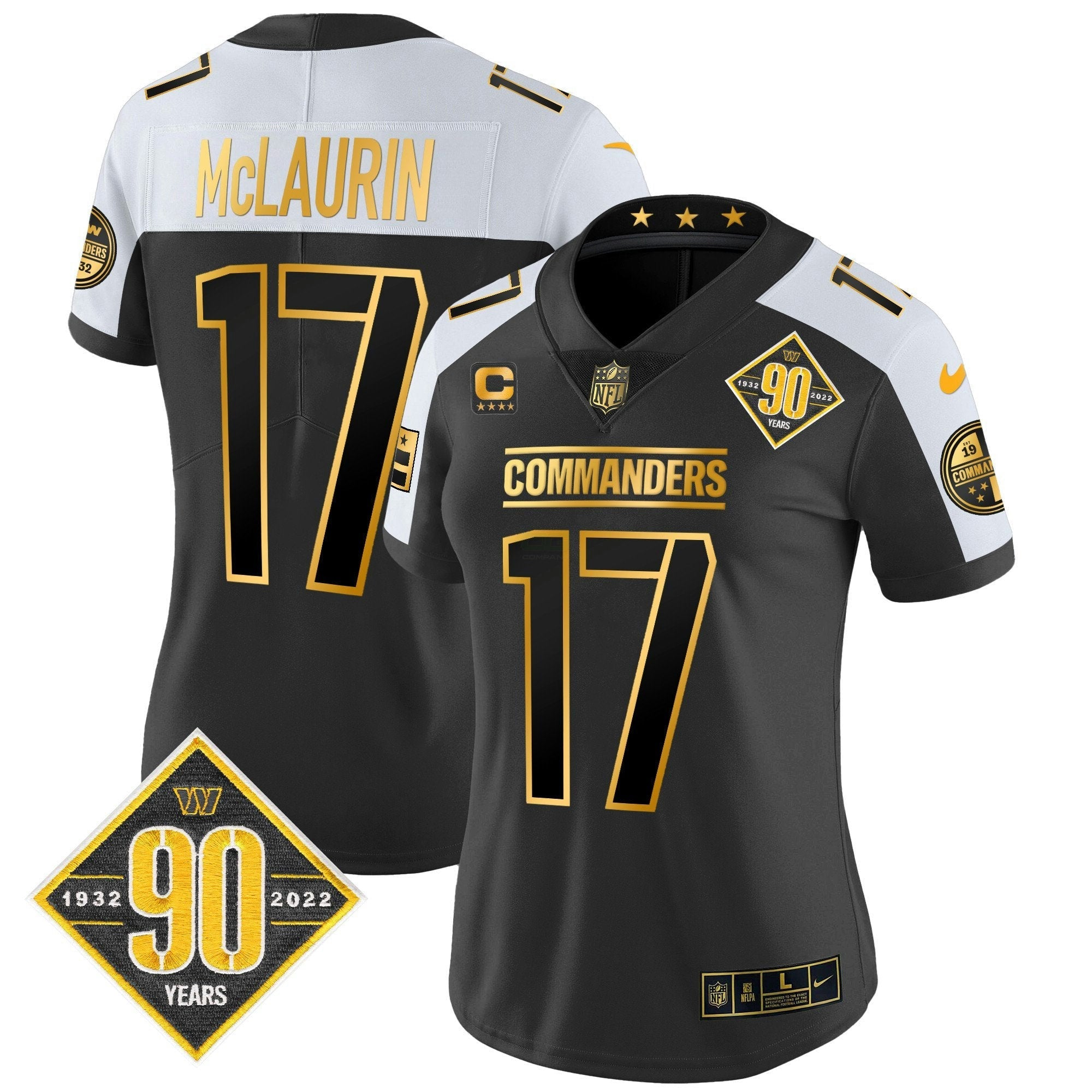 Camisa NFL Women’s Washington 90th Anniversary Patch Dourada Vapor Limited Jersey