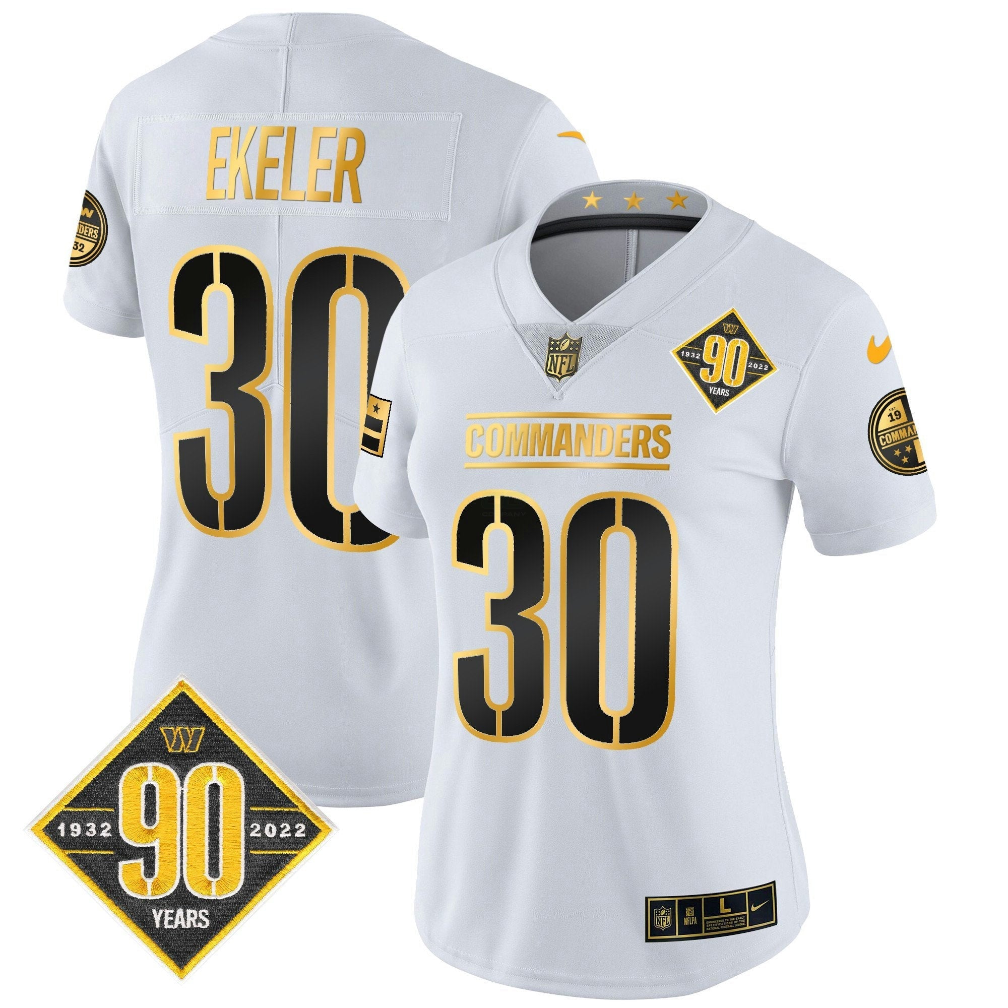 Camisa NFL Women’s Washington 90th Anniversary Patch Dourada Vapor Limited Jersey
