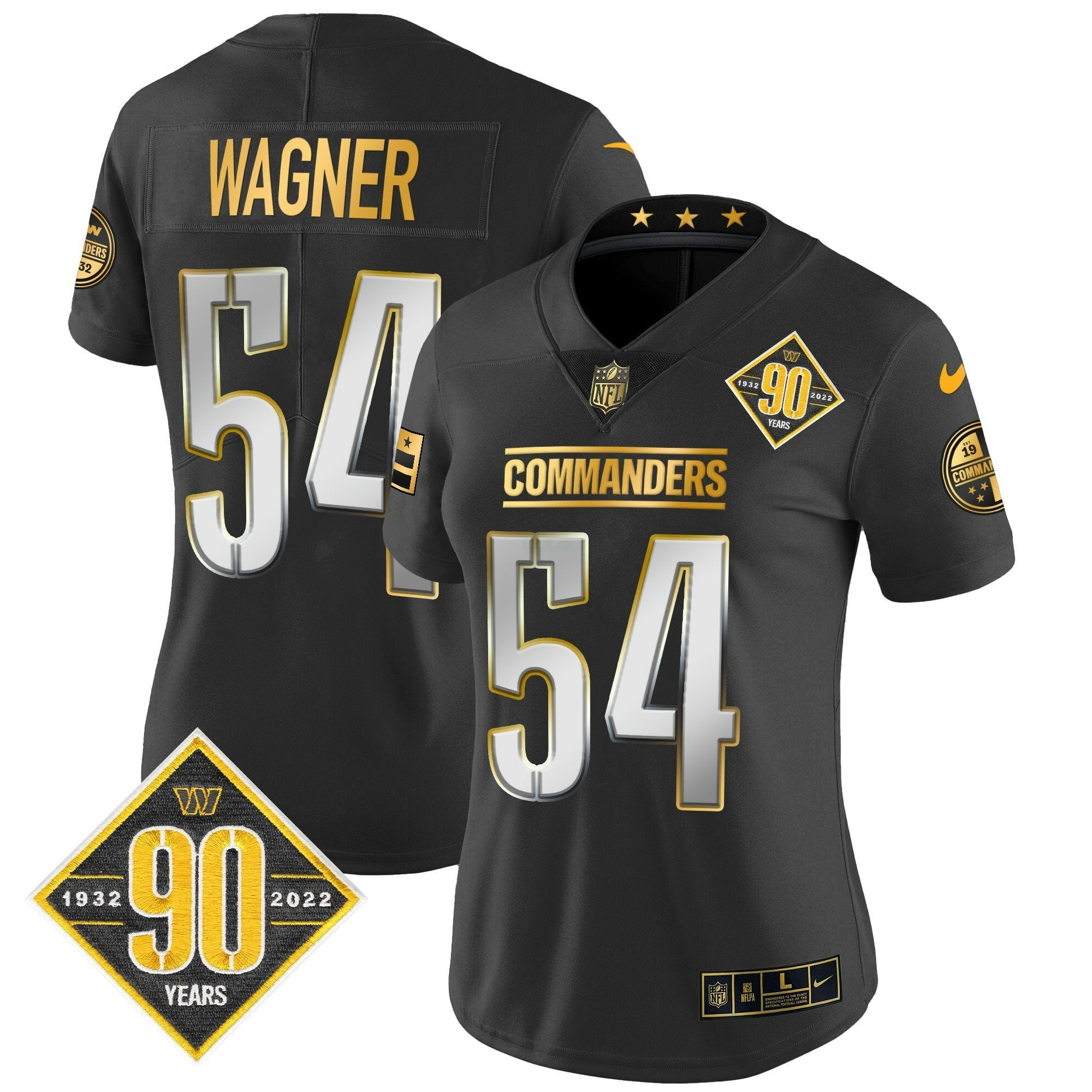 Camisa NFL Women’s Washington 90th Anniversary Patch Dourada Vapor Limited Jersey