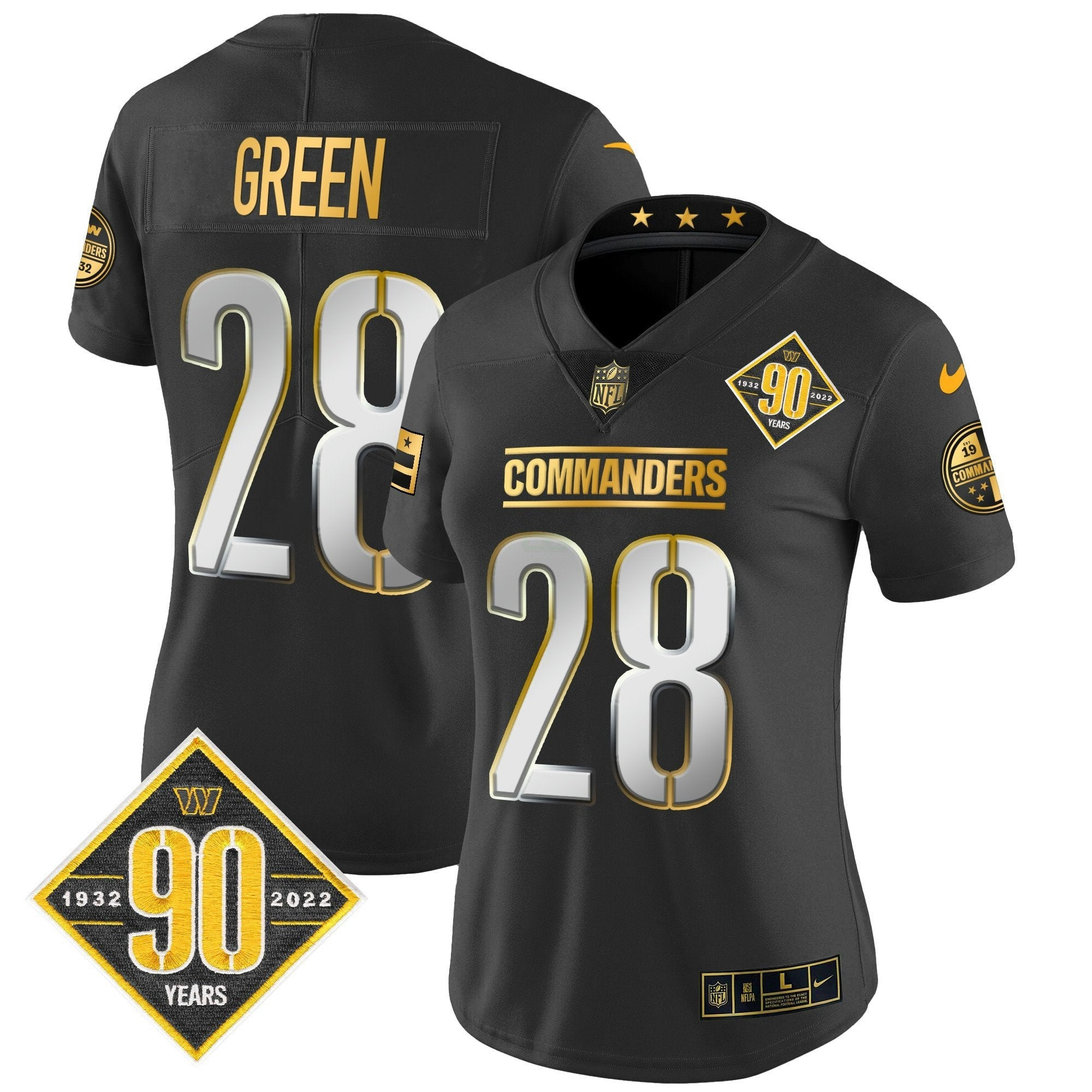 Camisa NFL Women’s Washington 90th Anniversary Patch Dourada Vapor Limited Jersey