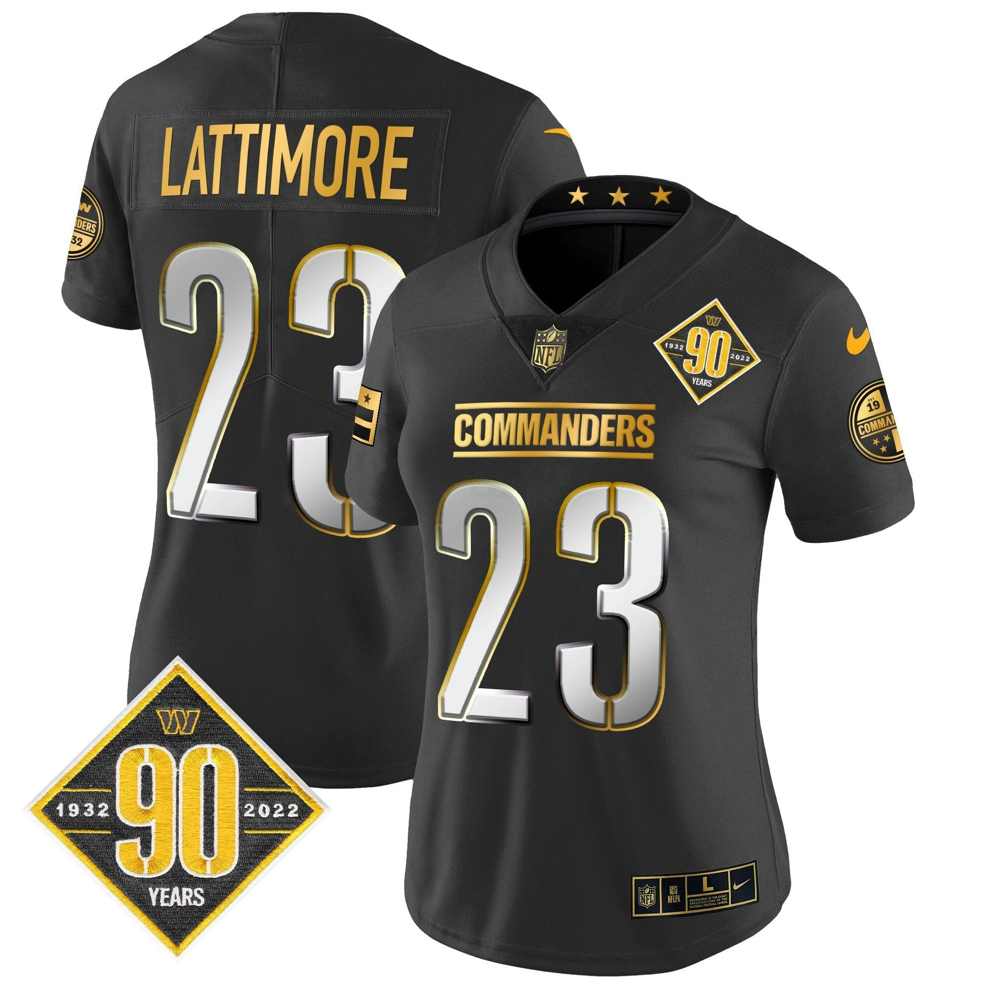 Camisa NFL Women’s Washington 90th Anniversary Patch Dourada Vapor Limited Jersey
