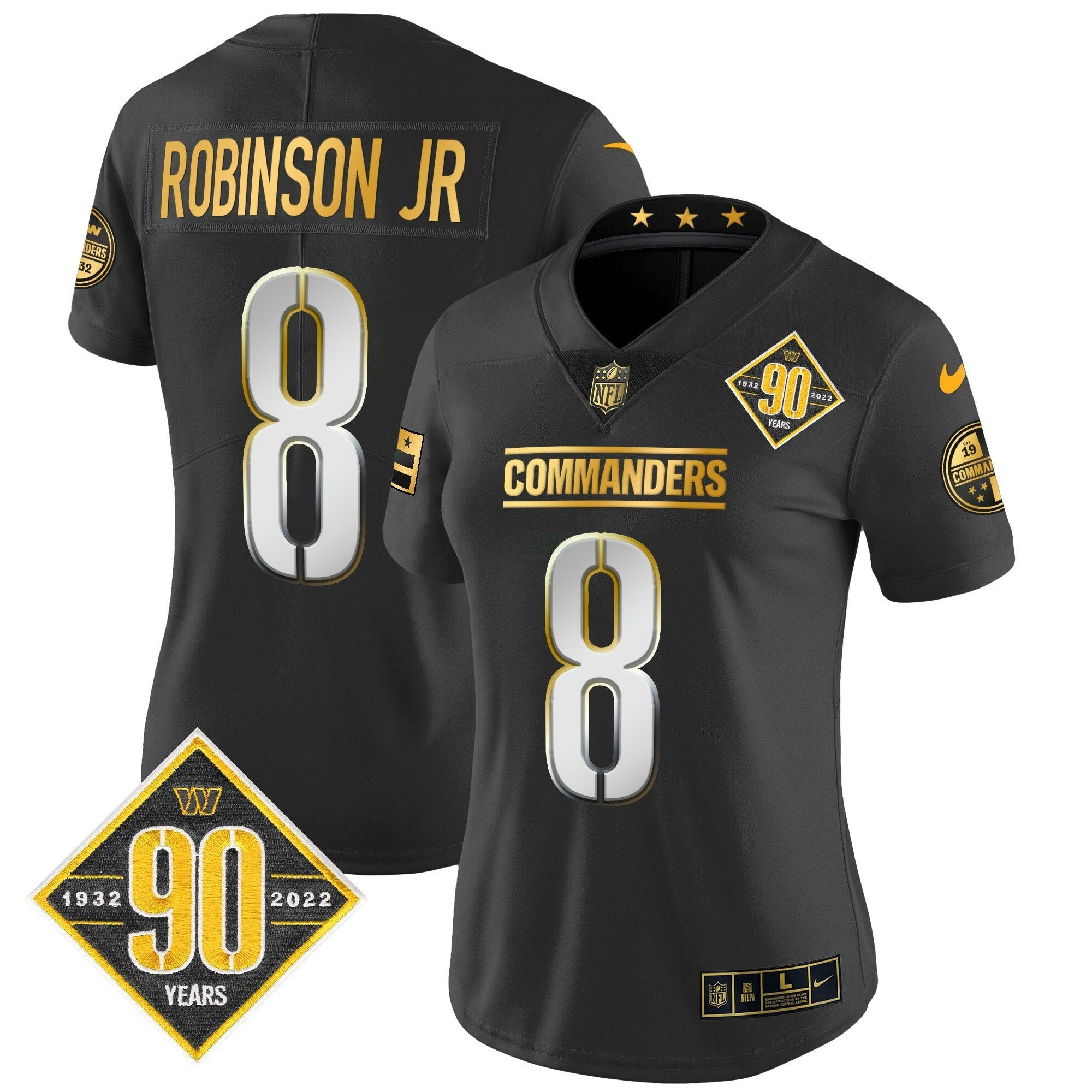 Camisa NFL Women’s Washington 90th Anniversary Patch Dourada Vapor Limited Jersey