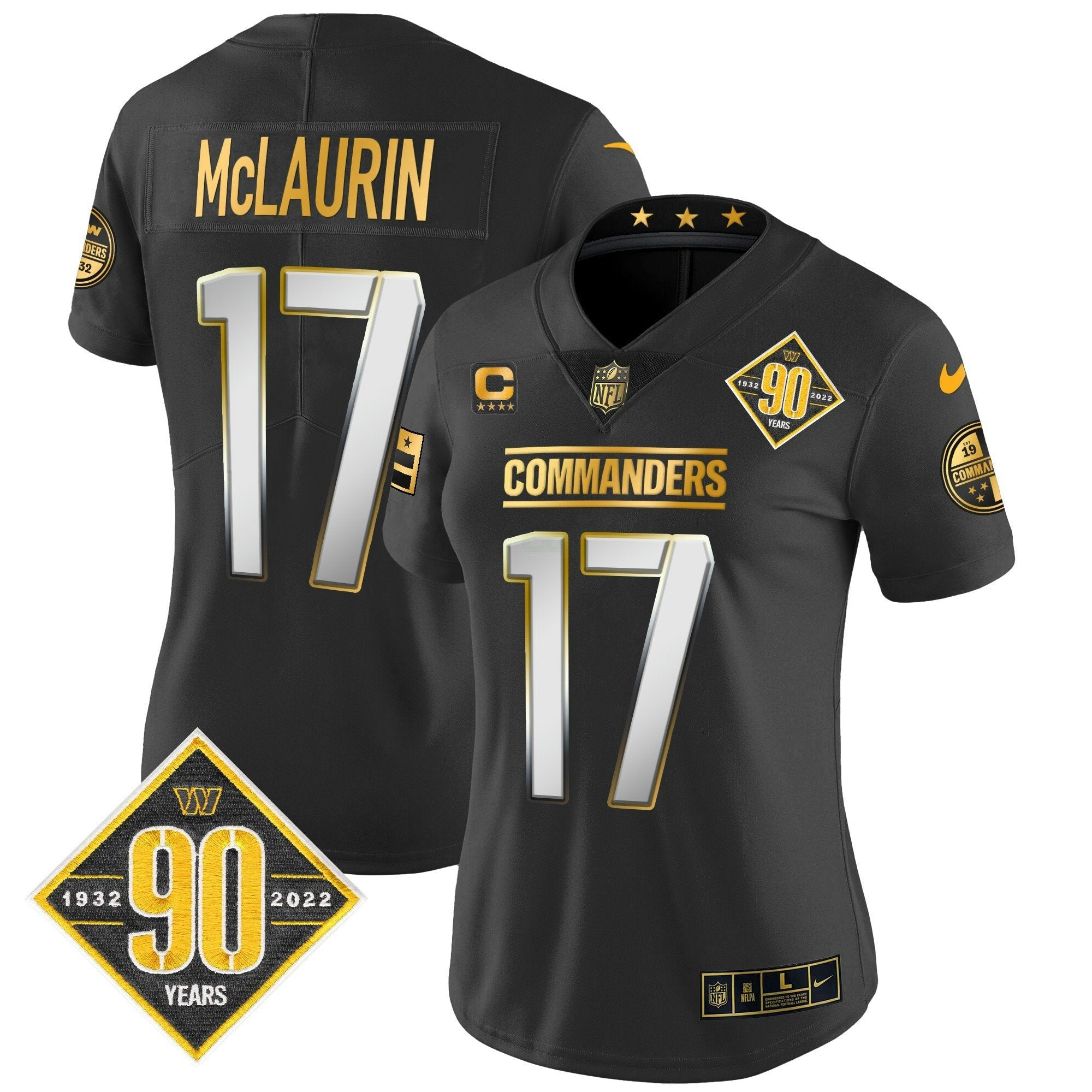 Camisa NFL Women’s Washington 90th Anniversary Patch Dourada Vapor Limited Jersey