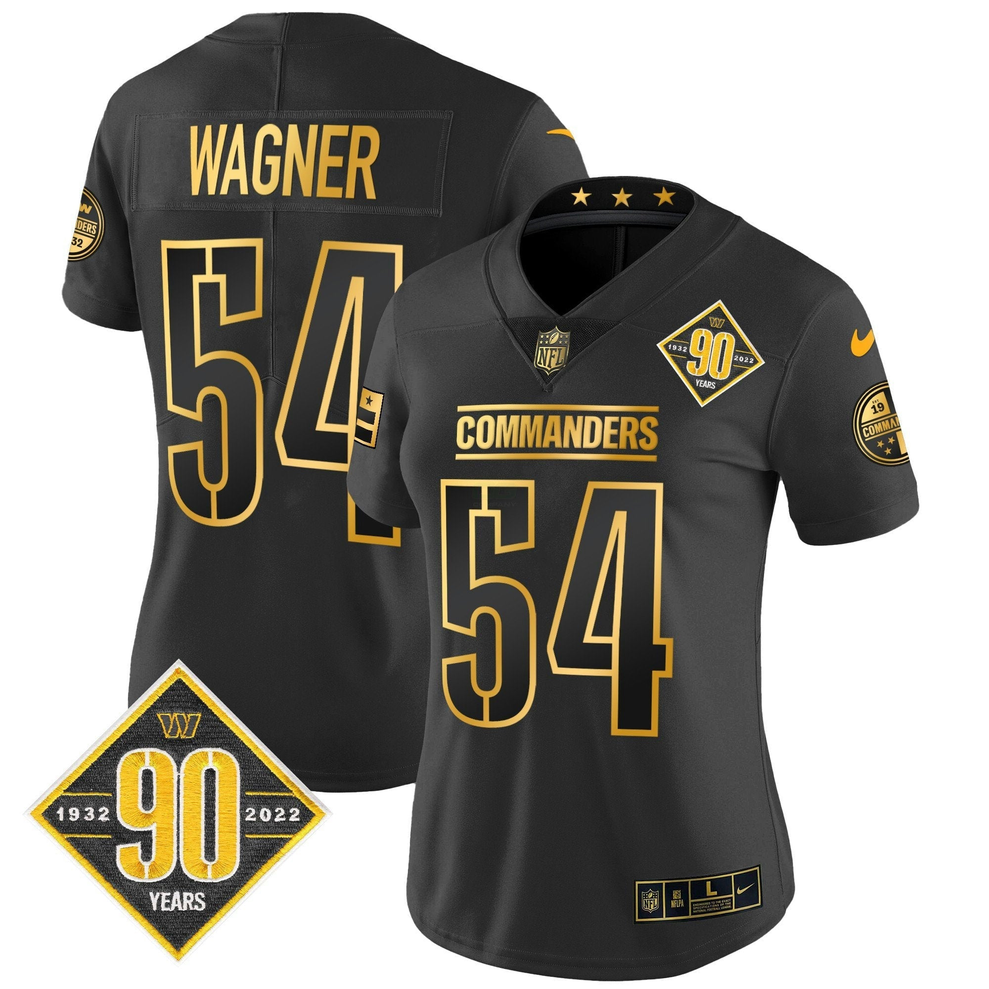 Camisa NFL Women’s Washington 90th Anniversary Patch Dourada Vapor Limited Jersey