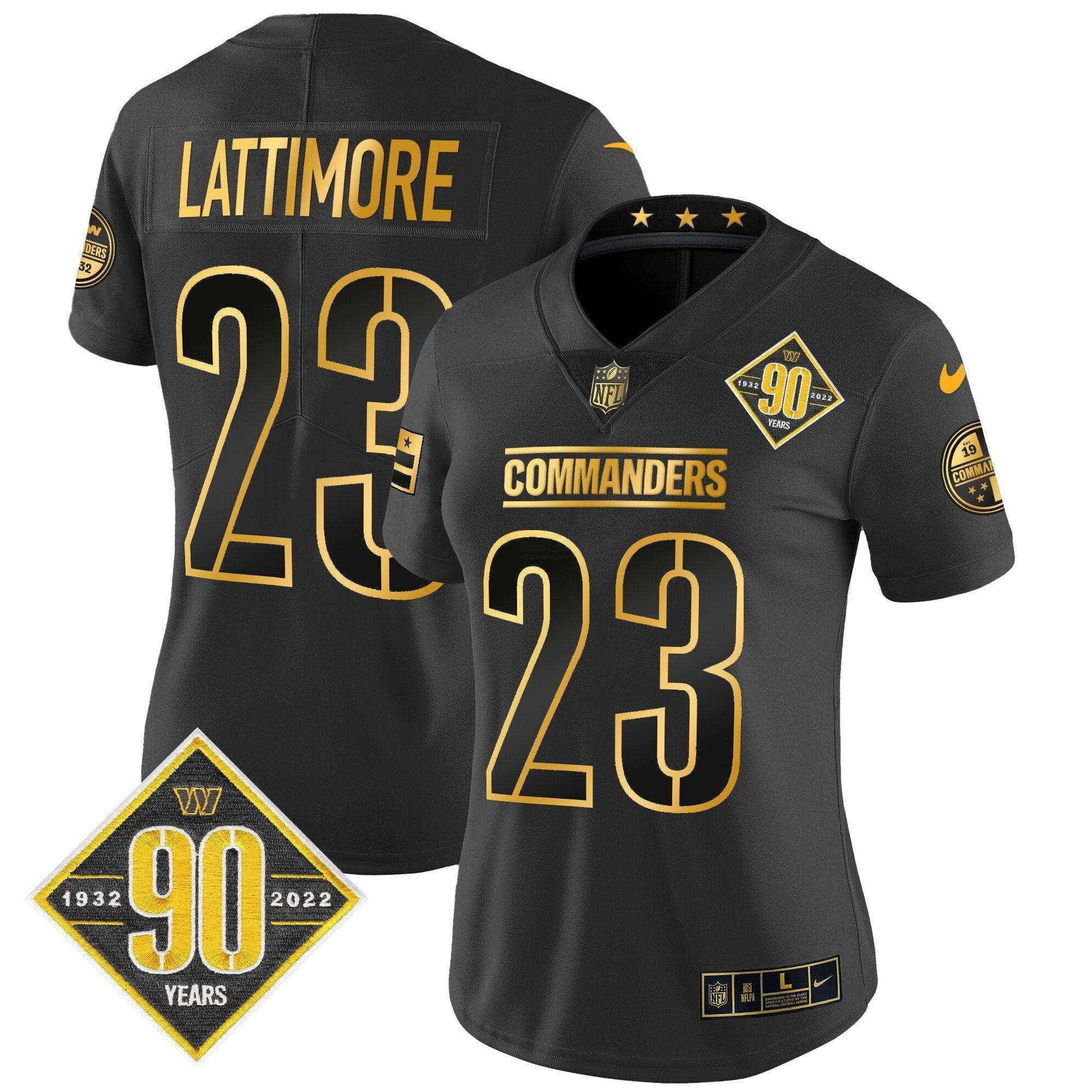 Camisa NFL Women’s Washington 90th Anniversary Patch Dourada Vapor Limited Jersey