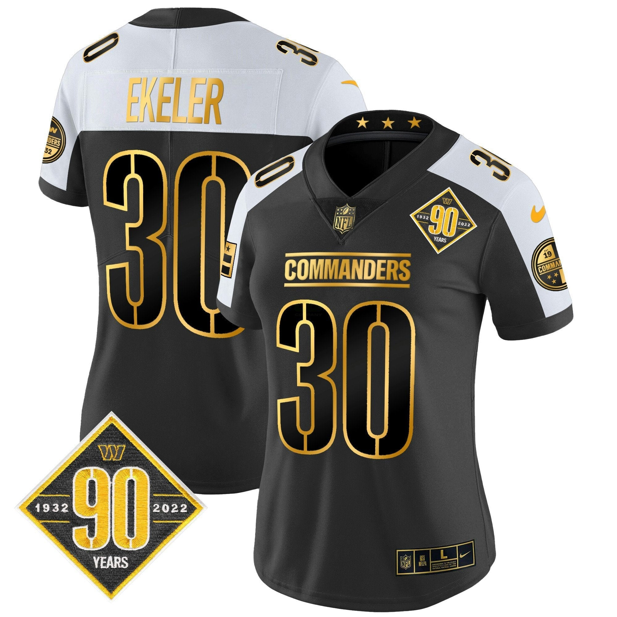 Camisa NFL Women’s Washington 90th Anniversary Patch Dourada Vapor Limited Jersey