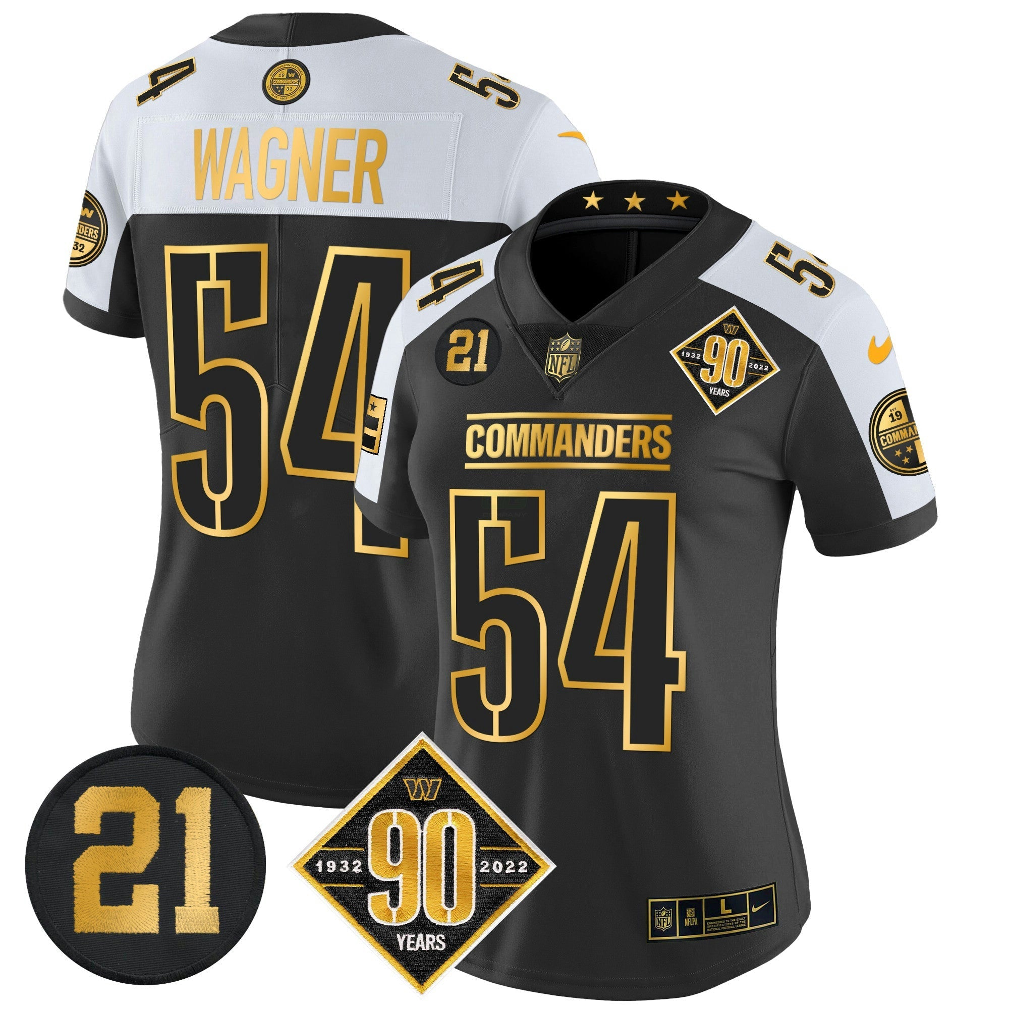 Camisa NFL Women’s Washington 90th & Sean Taylor Patch Dourada Vapor Limited Jersey