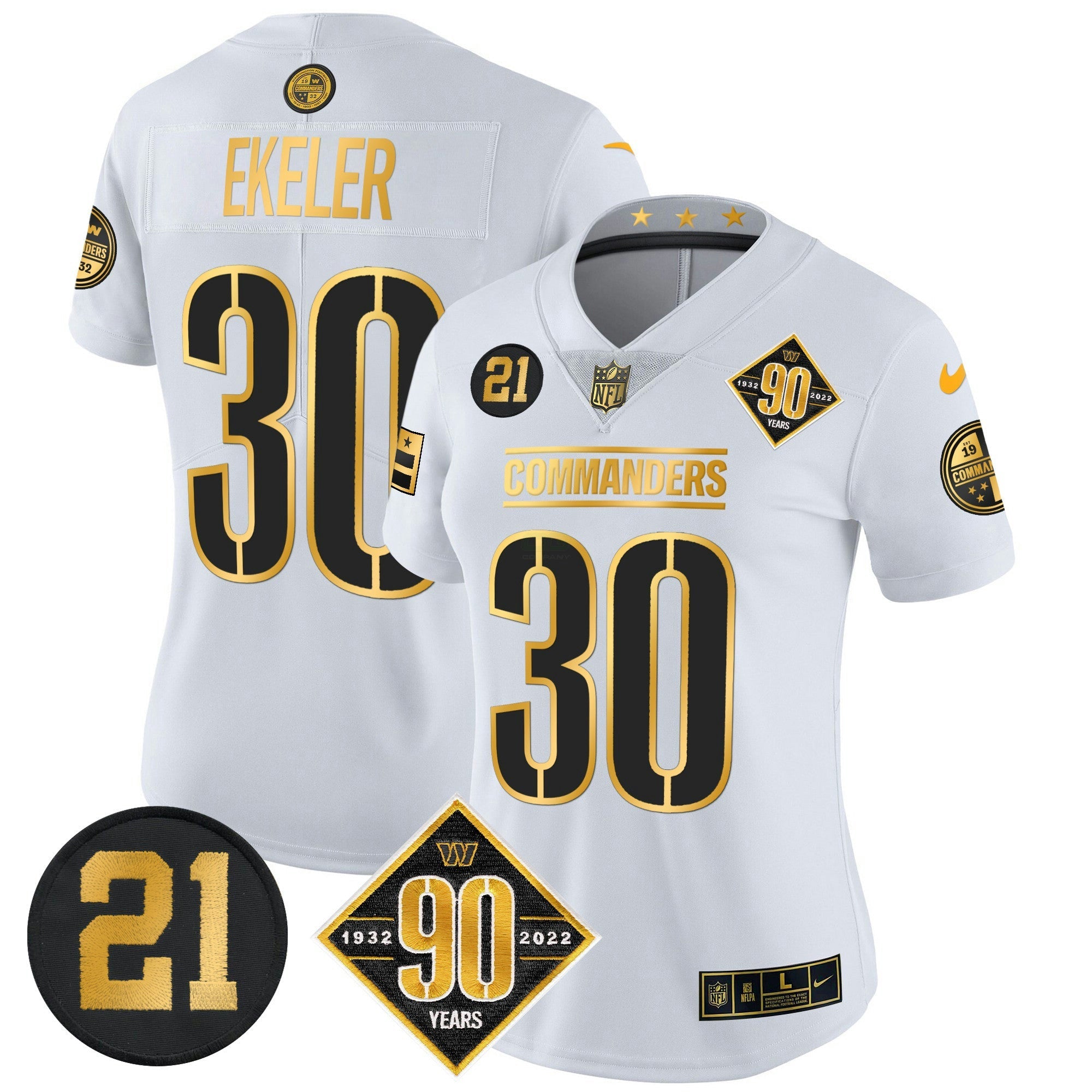 Camisa NFL Women’s Washington 90th & Sean Taylor Patch Dourada Vapor Limited Jersey