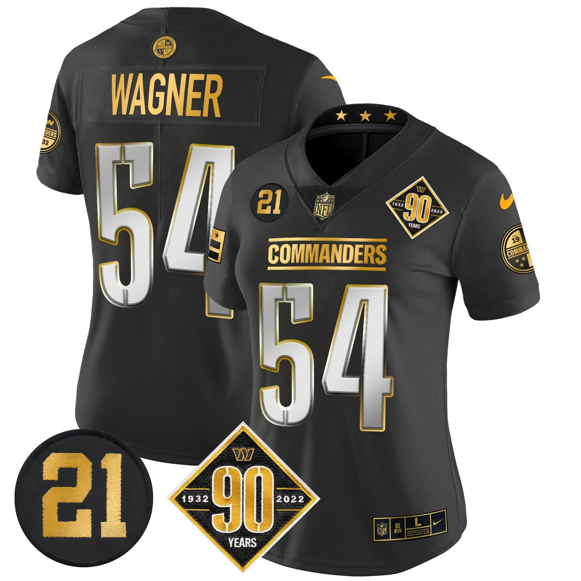 Camisa NFL Women’s Washington 90th & Sean Taylor Patch Dourada Vapor Limited Jersey