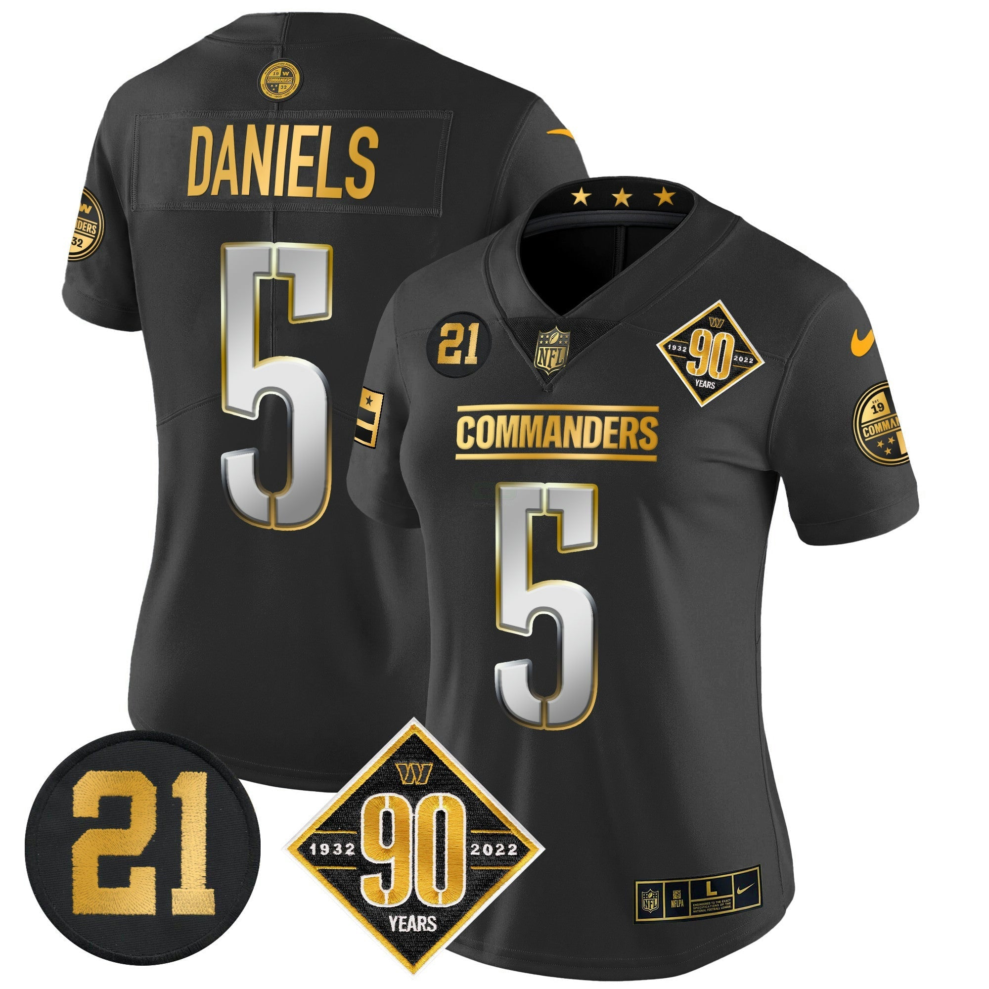 Camisa NFL Women’s Washington 90th & Sean Taylor Patch Dourada Vapor Limited Jersey