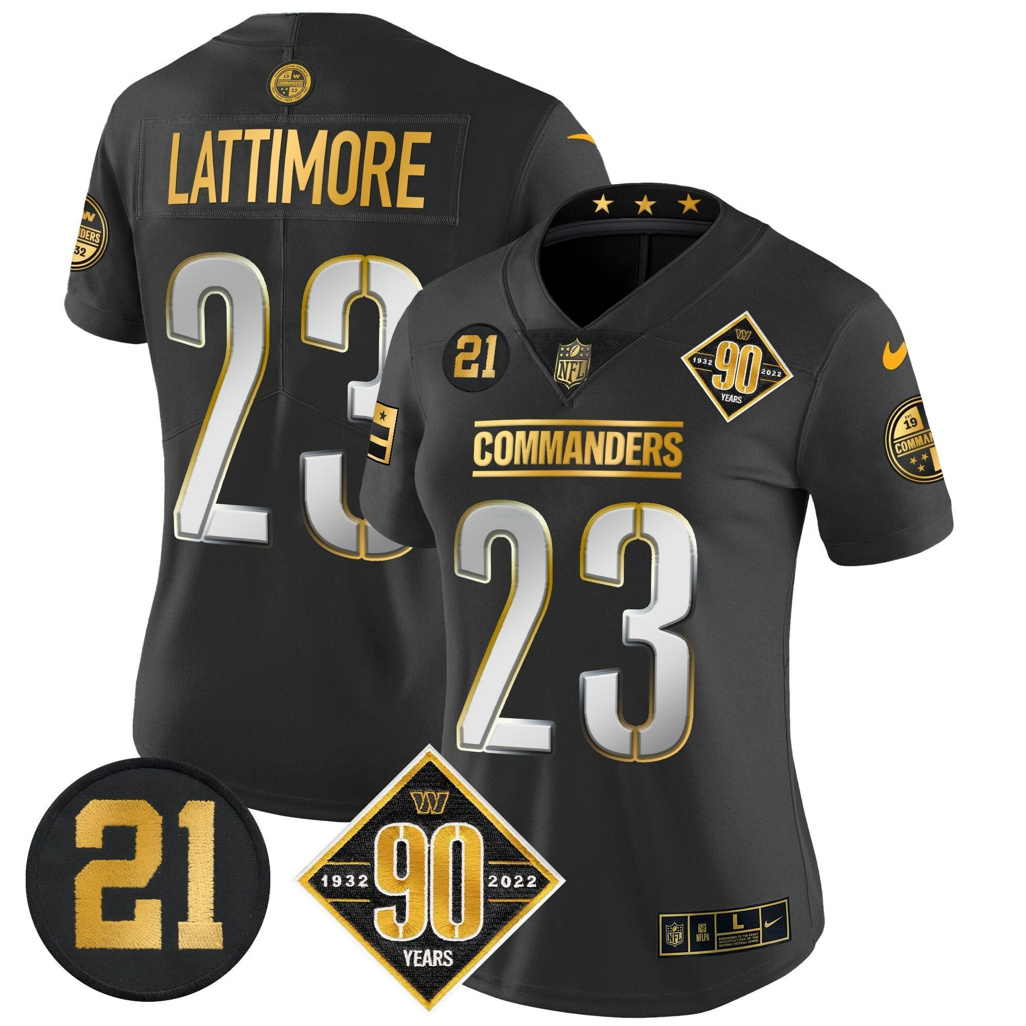 Camisa NFL Women’s Washington 90th & Sean Taylor Patch Dourada Vapor Limited Jersey