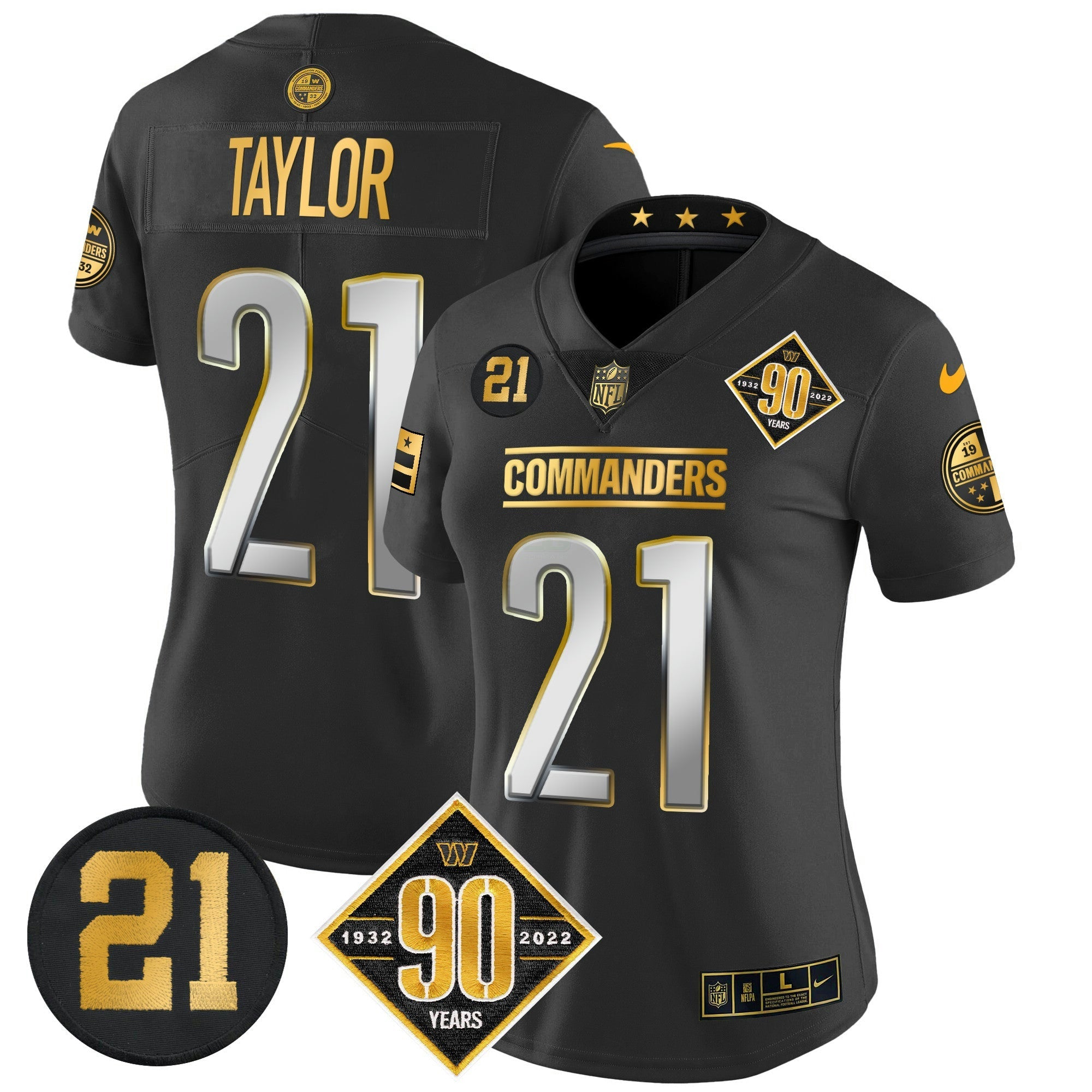 Camisa NFL Women’s Washington 90th & Sean Taylor Patch Dourada Vapor Limited Jersey