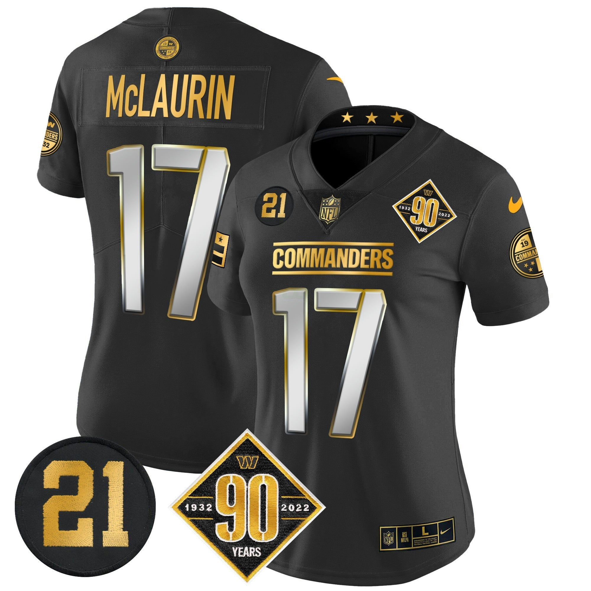 Camisa NFL Women’s Washington 90th & Sean Taylor Patch Dourada Vapor Limited Jersey