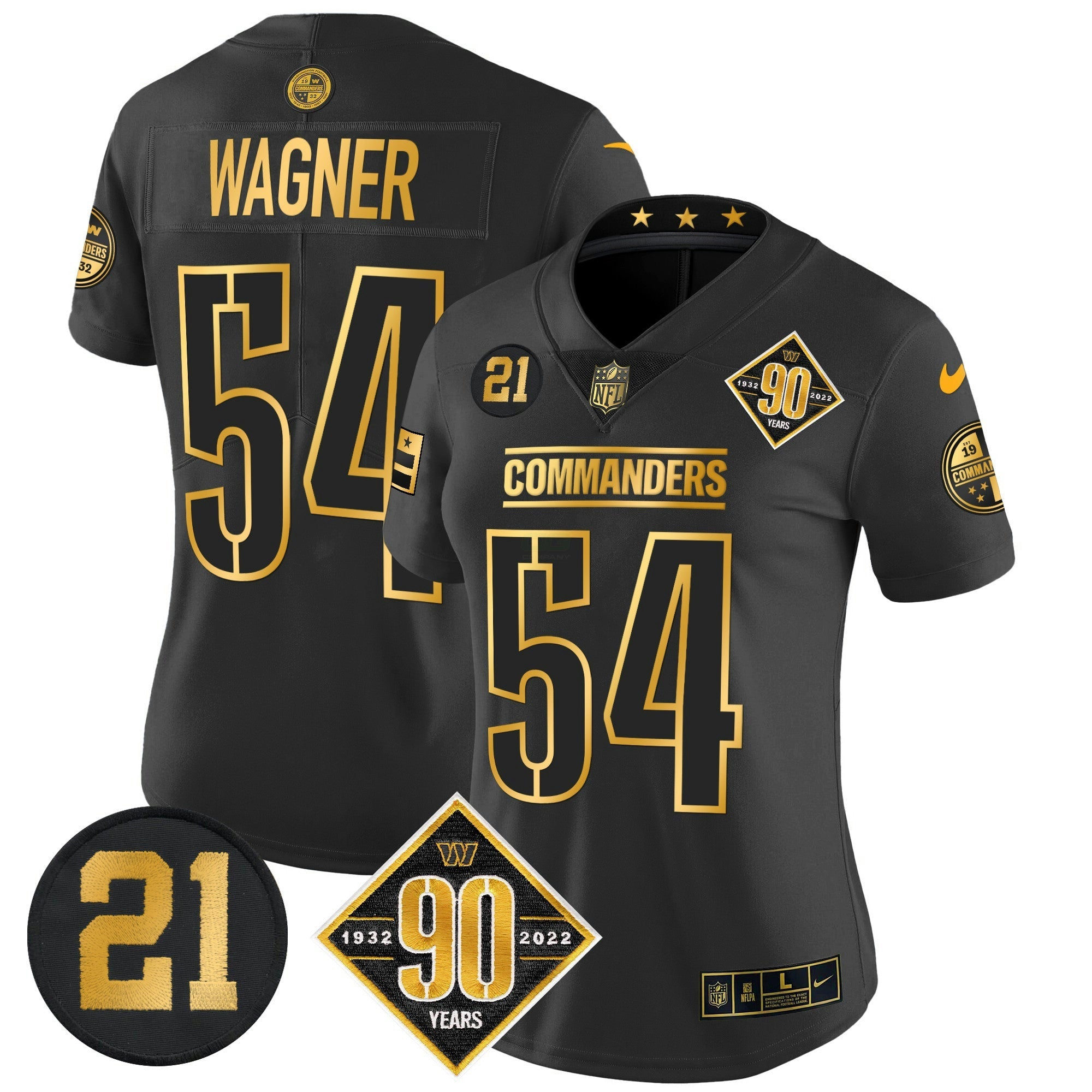 Camisa NFL Women’s Washington 90th & Sean Taylor Patch Dourada Vapor Limited Jersey