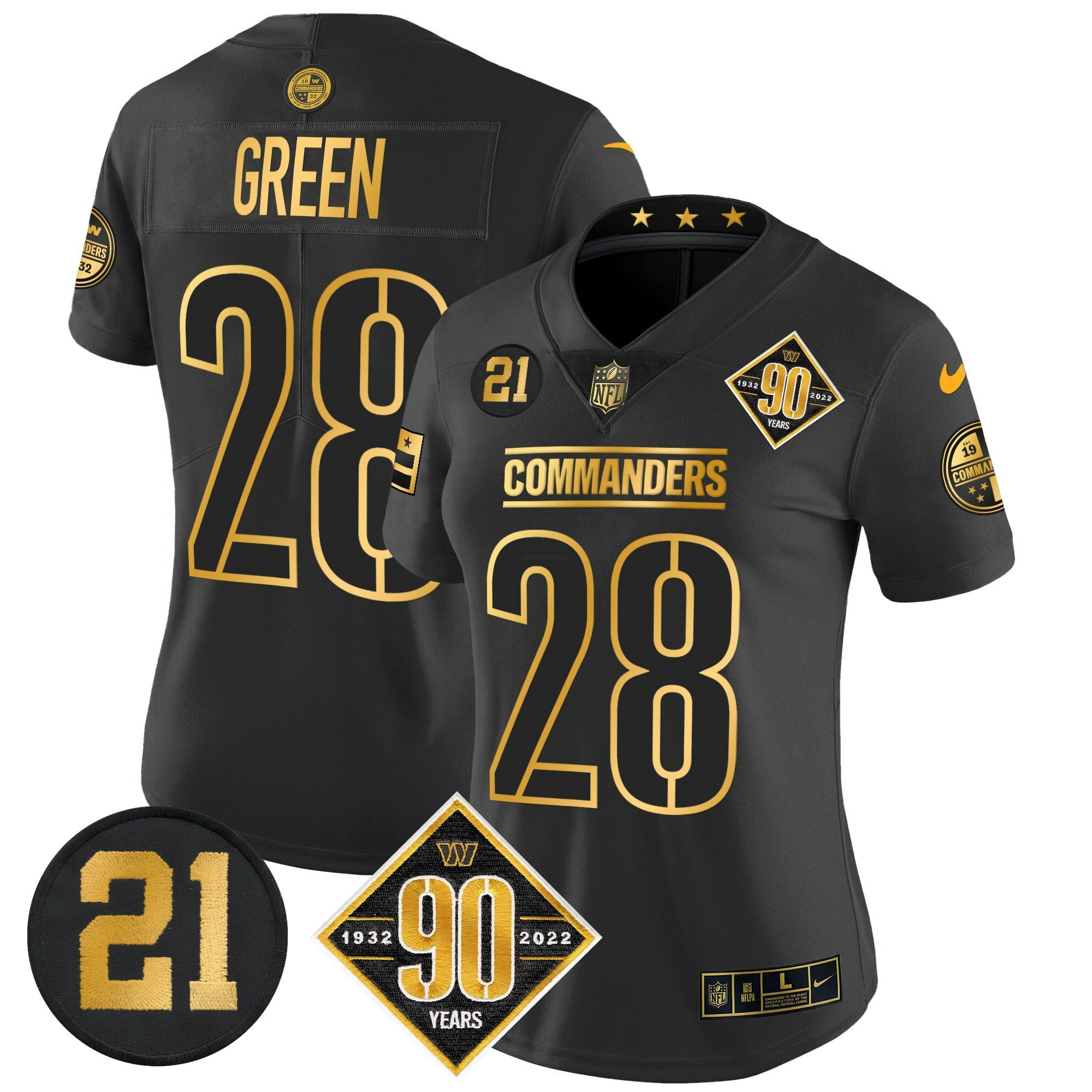 Camisa NFL Women’s Washington 90th & Sean Taylor Patch Dourada Vapor Limited Jersey