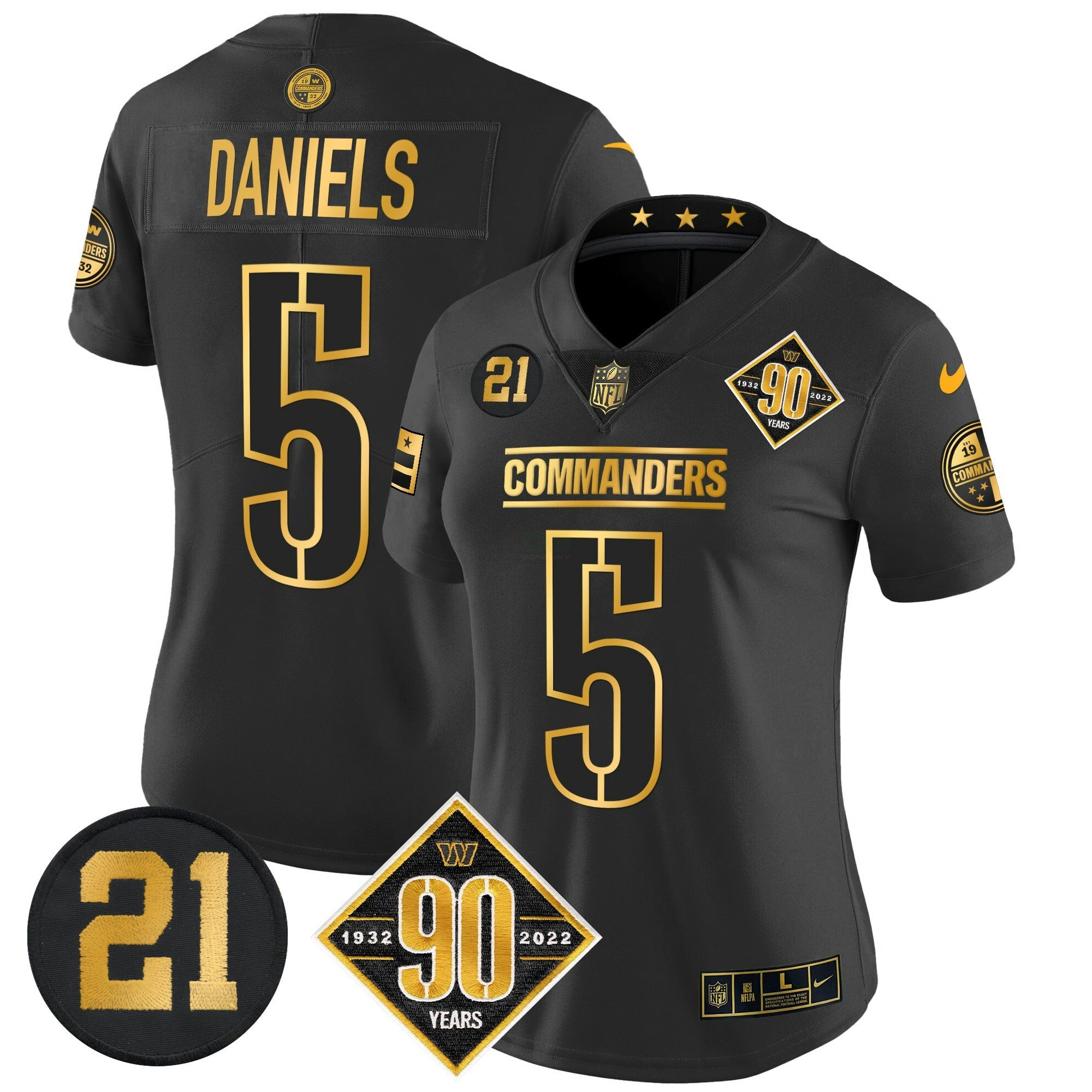 Camisa NFL Women’s Washington 90th & Sean Taylor Patch Dourada Vapor Limited Jersey