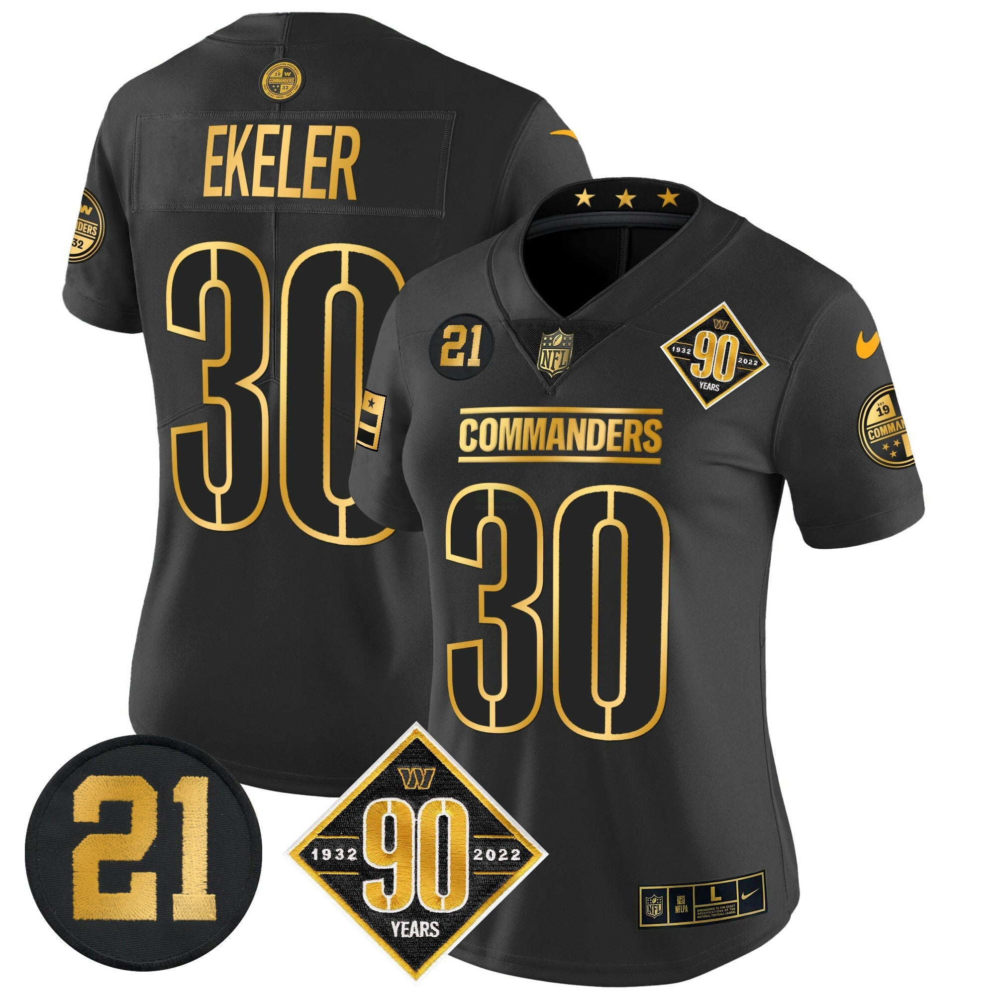 Camisa NFL Women’s Washington 90th & Sean Taylor Patch Dourada Vapor Limited Jersey
