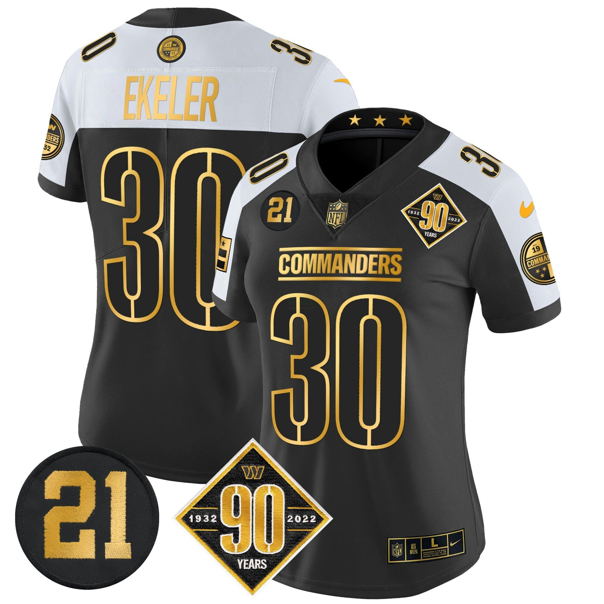 Camisa NFL Women’s Washington 90th & Sean Taylor Patch Dourada Vapor Limited Jersey