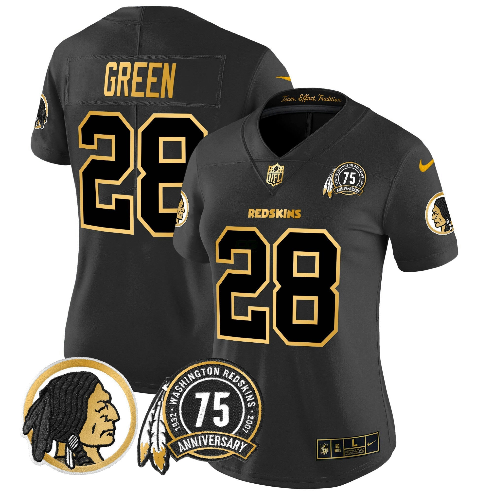 Camisa NFL Women’s Washington Redskins 75th Patch Throwback Dourada Vapor Limited Jersey