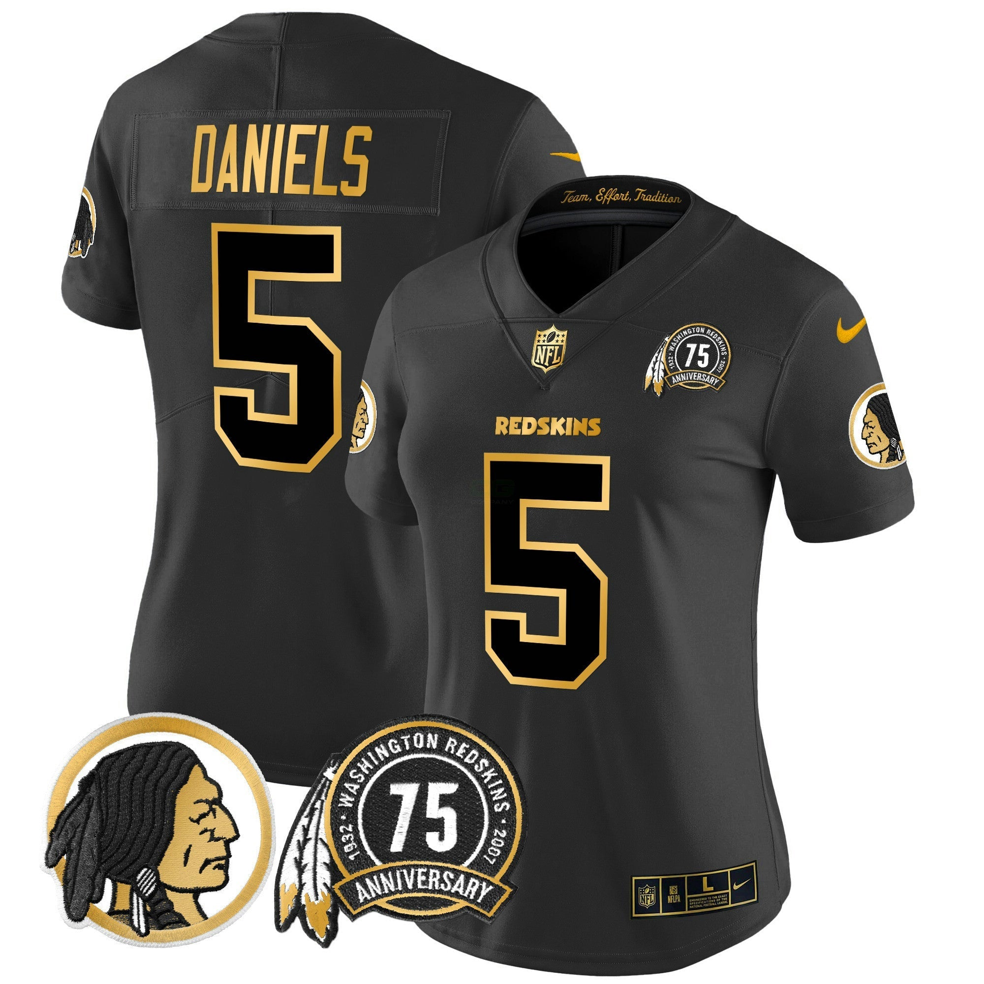 Camisa NFL Women’s Washington Redskins 75th Patch Throwback Dourada Vapor Limited Jersey