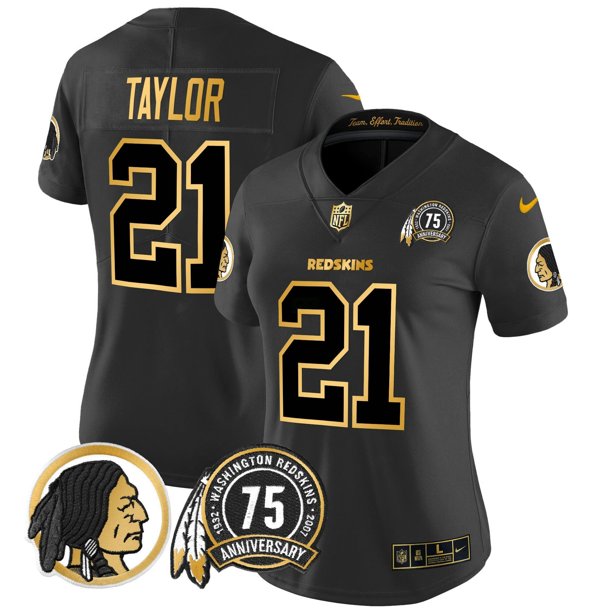 Camisa NFL Women’s Washington Redskins 75th Patch Throwback Dourada Vapor Limited Jersey