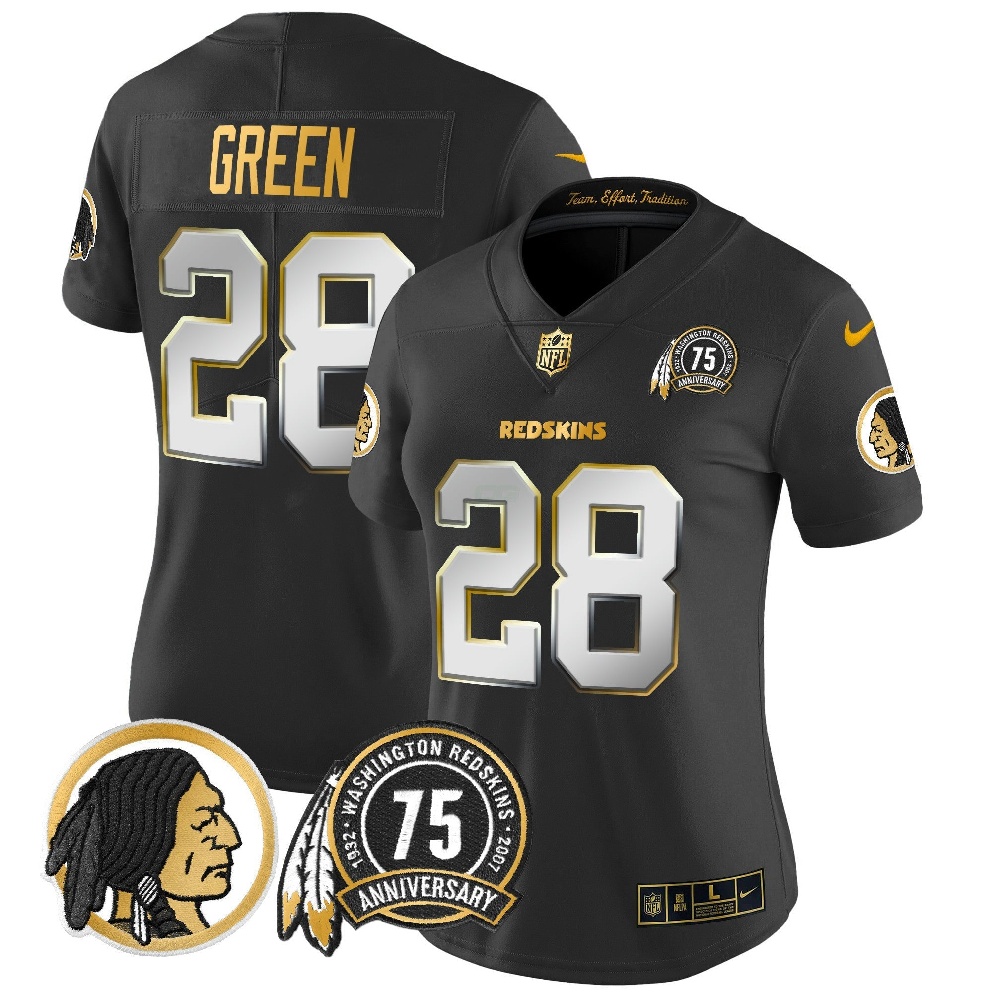 Camisa NFL Women’s Washington Redskins 75th Patch Throwback Dourada Vapor Limited Jersey
