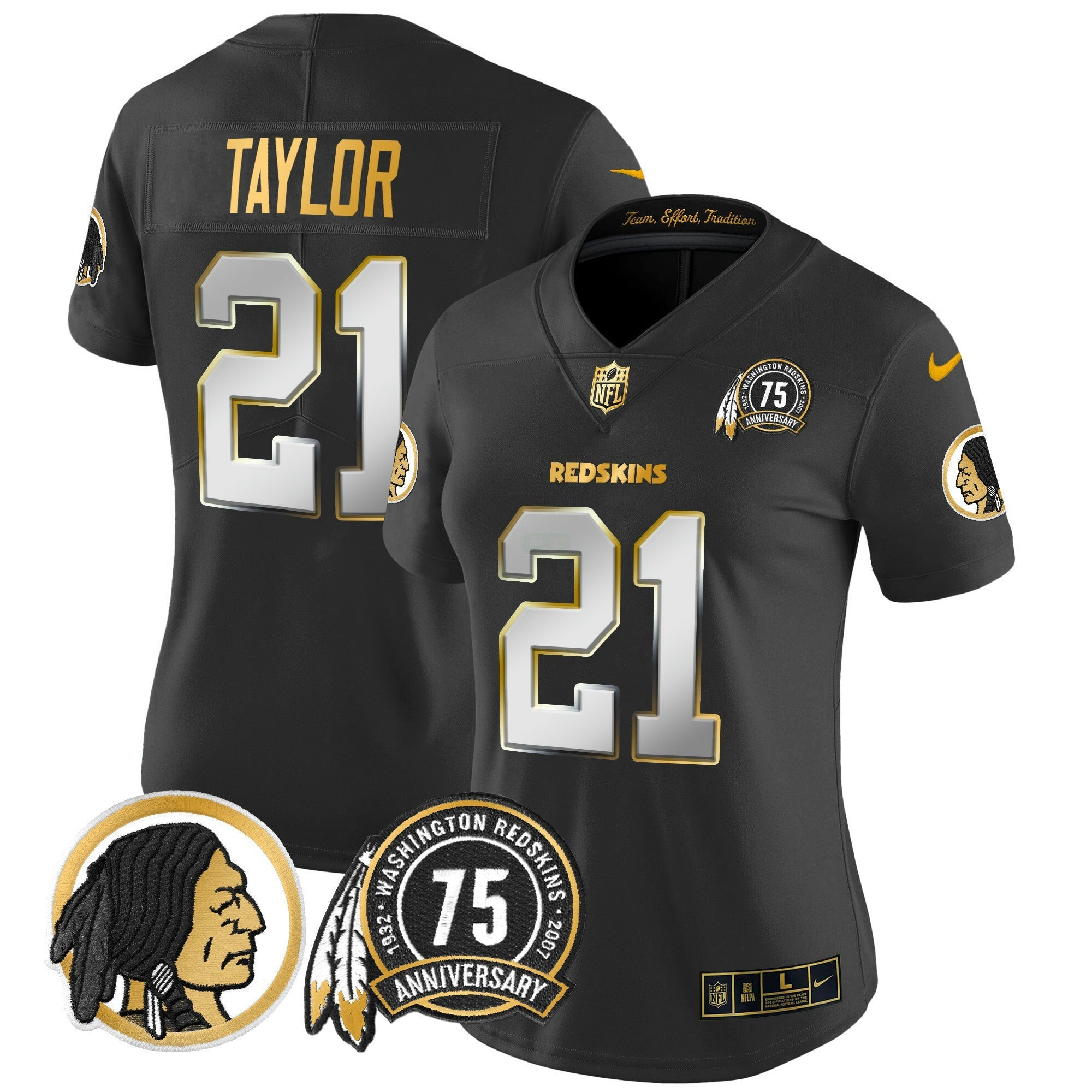 Camisa NFL Women’s Washington Redskins 75th Patch Throwback Dourada Vapor Limited Jersey