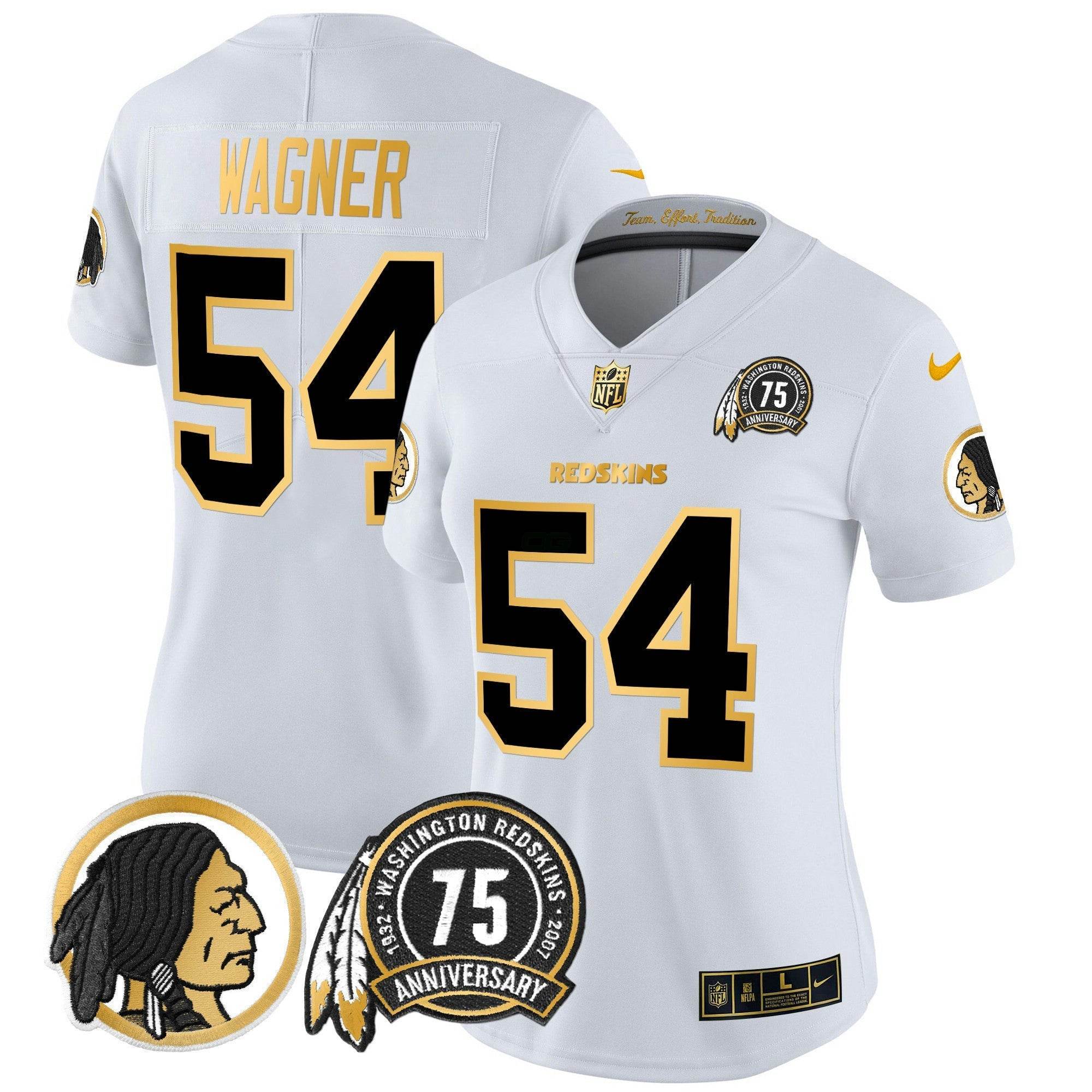 Camisa NFL Women’s Washington Redskins 75th Patch Throwback Dourada Vapor Limited Jersey