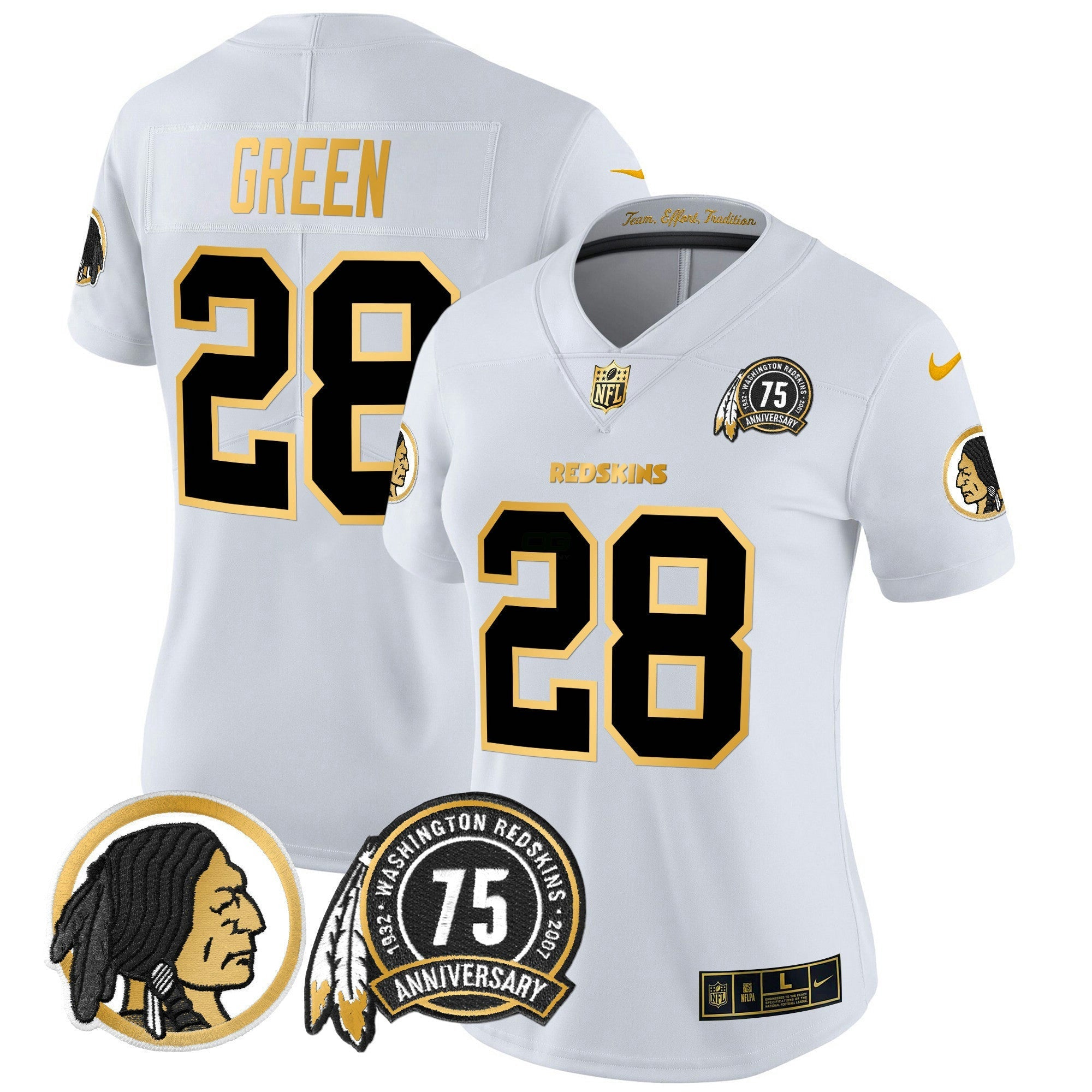 Camisa NFL Women’s Washington Redskins 75th Patch Throwback Dourada Vapor Limited Jersey