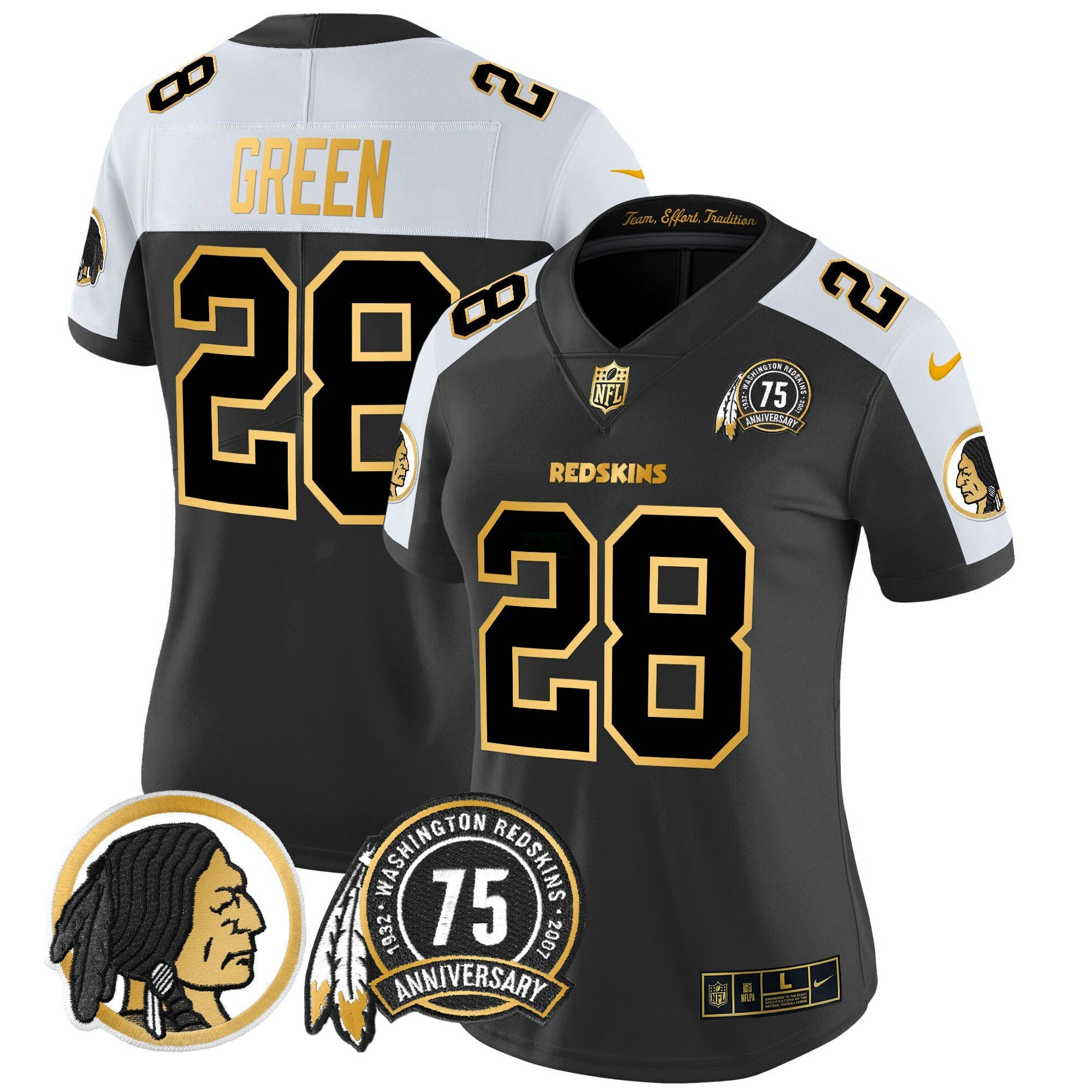 Camisa NFL Women’s Washington Redskins 75th Patch Throwback Dourada Vapor Limited Jersey