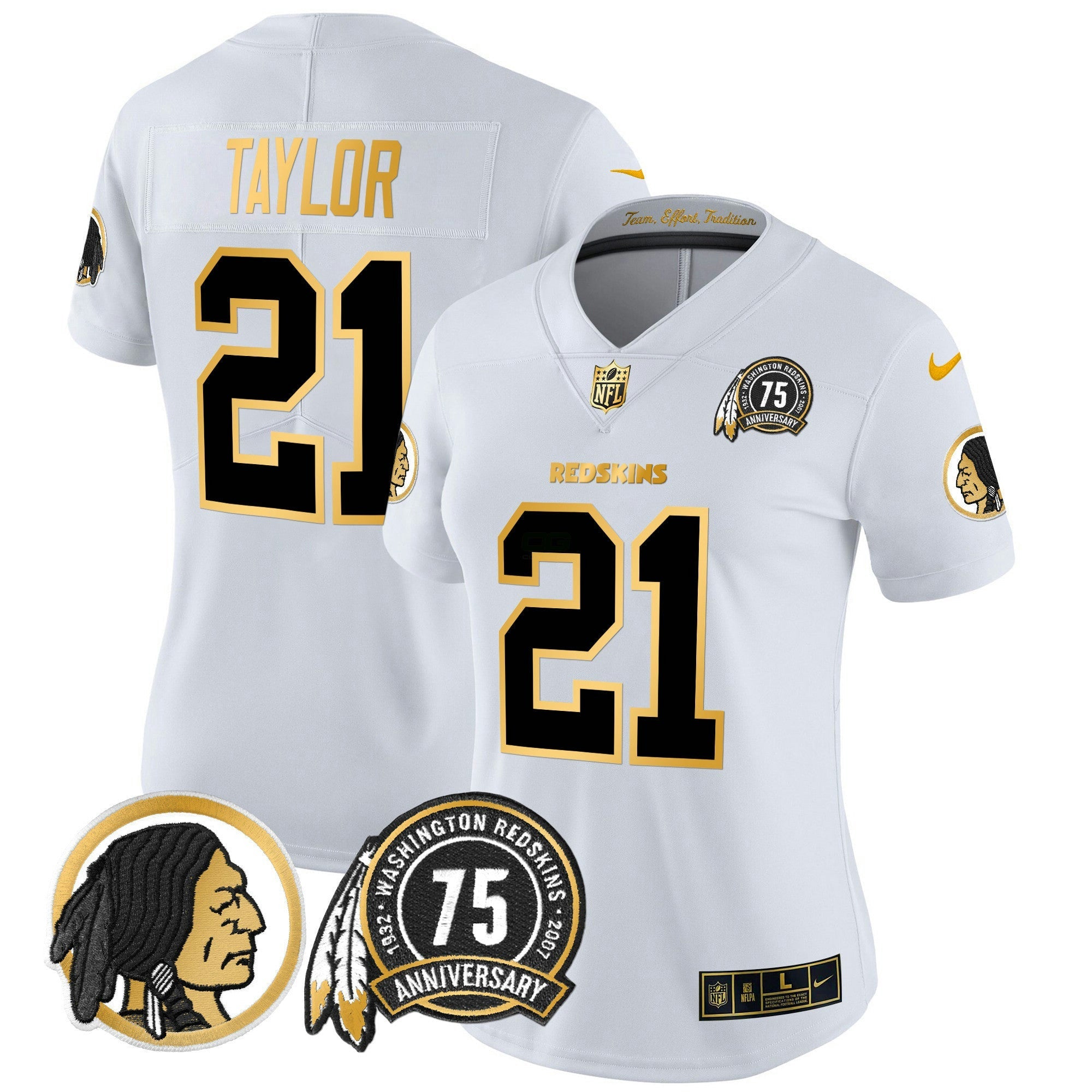 Camisa NFL Women’s Washington Redskins 75th Patch Throwback Dourada Vapor Limited Jersey