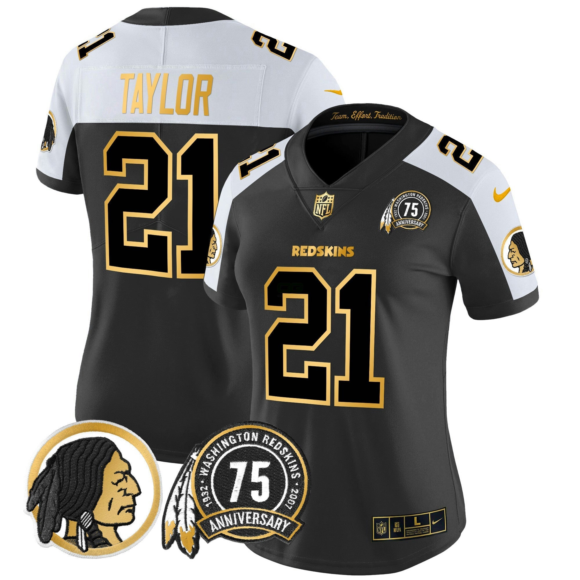 Camisa NFL Women’s Washington Redskins 75th Patch Throwback Dourada Vapor Limited Jersey