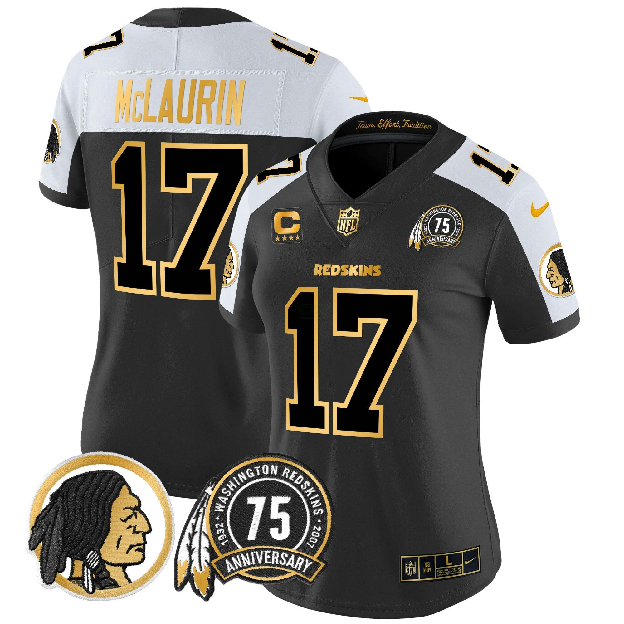 Camisa NFL Women’s Washington Redskins 75th Patch Throwback Dourada Vapor Limited Jersey