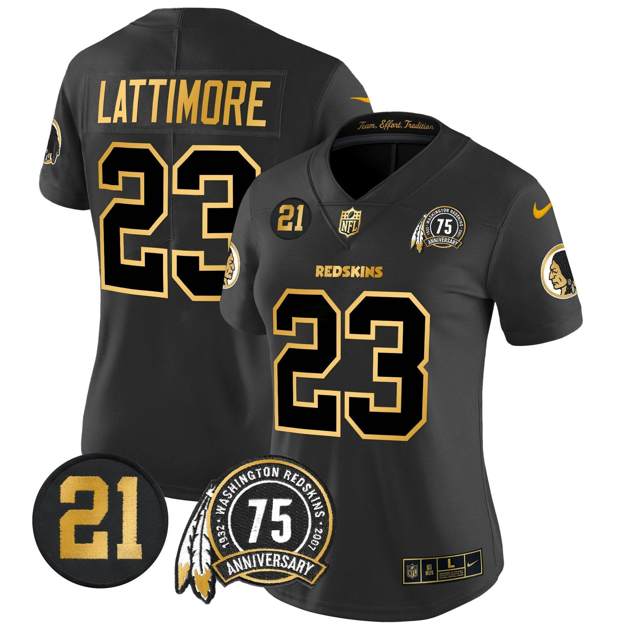 Camisa NFL Women’s Washington Redskins 75th & Sean Taylor Patch Dourada Vapor Limited Jersey
