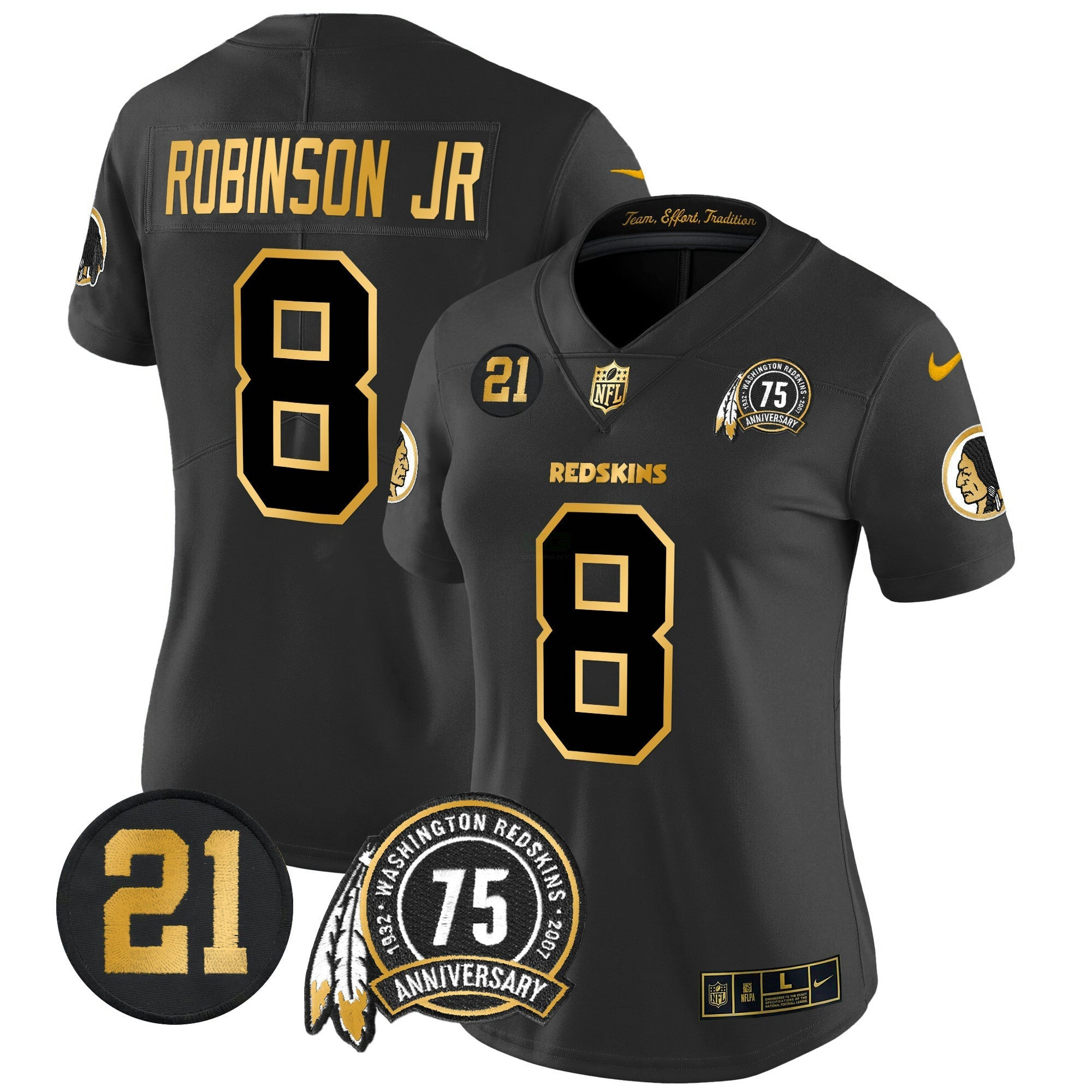 Camisa NFL Women’s Washington Redskins 75th & Sean Taylor Patch Dourada Vapor Limited Jersey