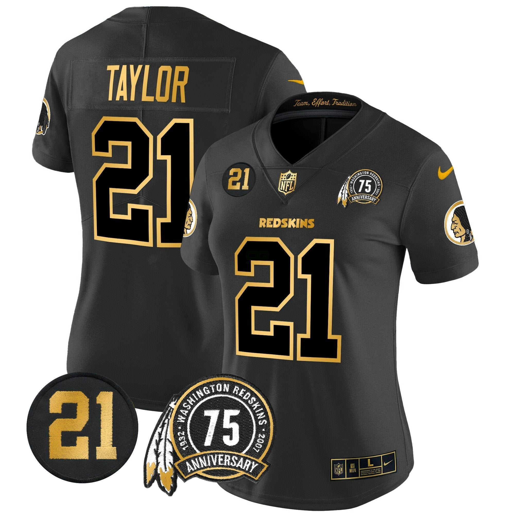 Camisa NFL Women’s Washington Redskins 75th & Sean Taylor Patch Dourada Vapor Limited Jersey