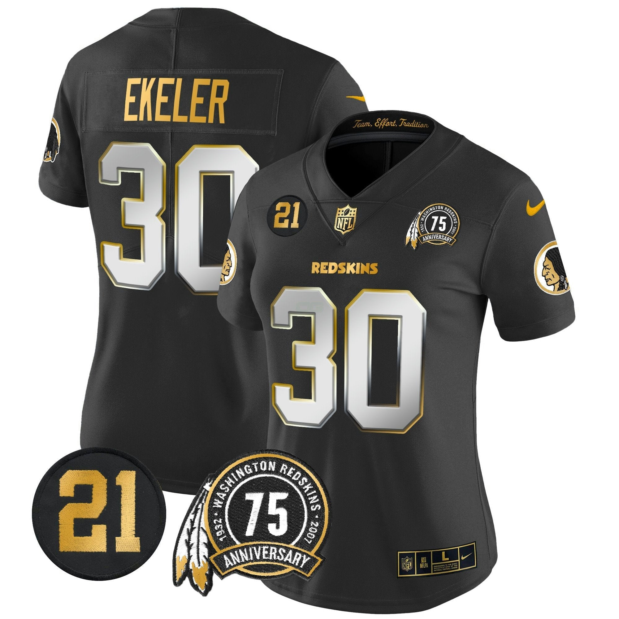 Camisa NFL Women’s Washington Redskins 75th & Sean Taylor Patch Dourada Vapor Limited Jersey