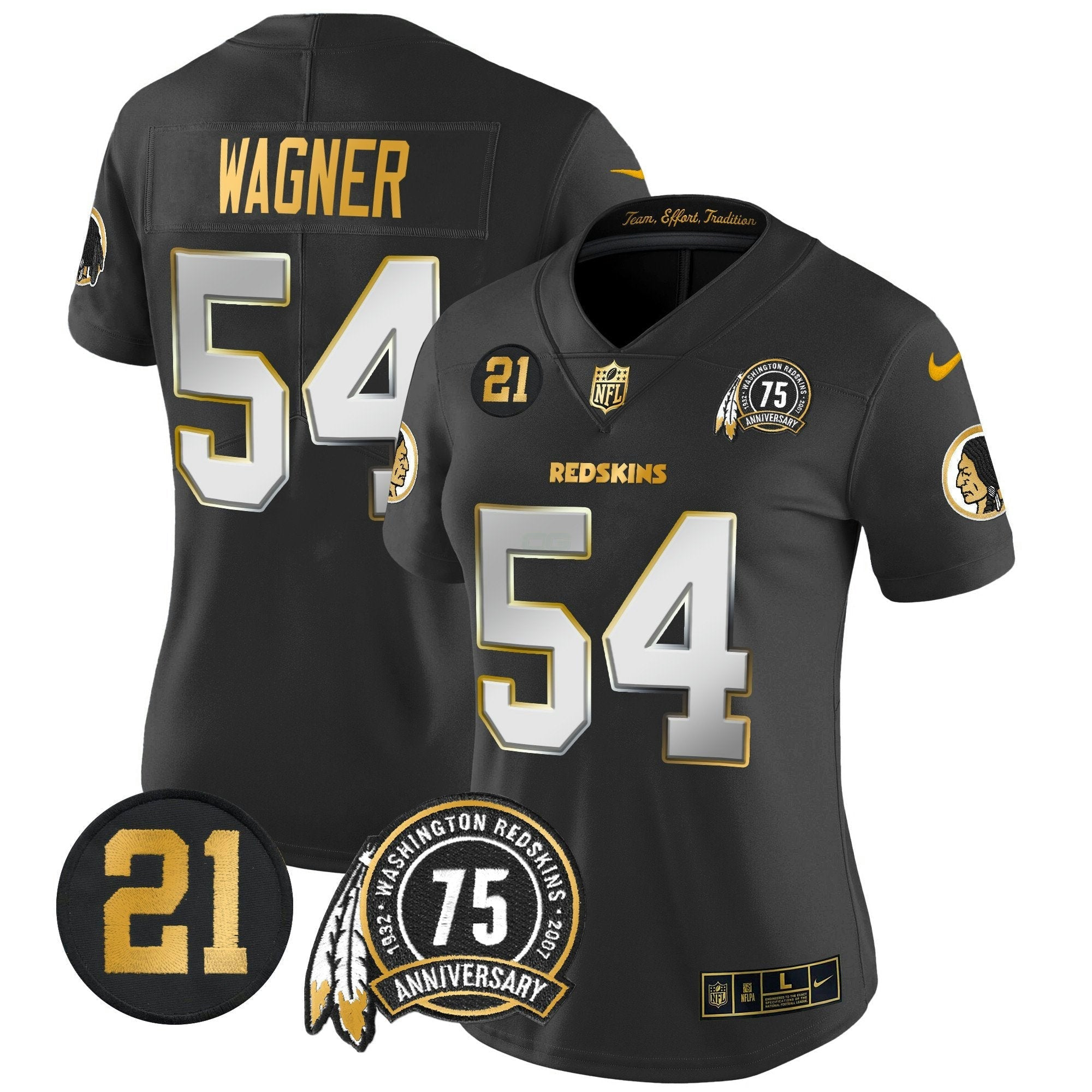 Camisa NFL Women’s Washington Redskins 75th & Sean Taylor Patch Dourada Vapor Limited Jersey