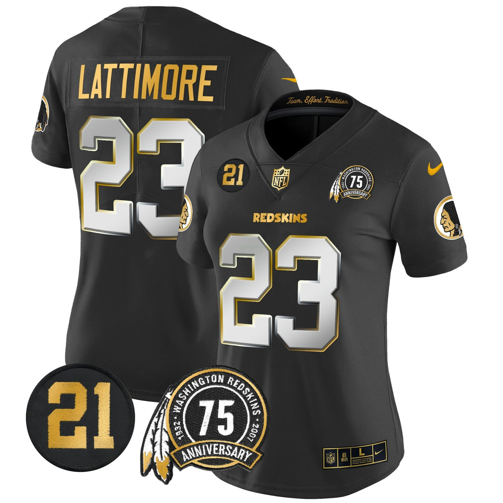 Camisa NFL Women’s Washington Redskins 75th & Sean Taylor Patch Dourada Vapor Limited Jersey