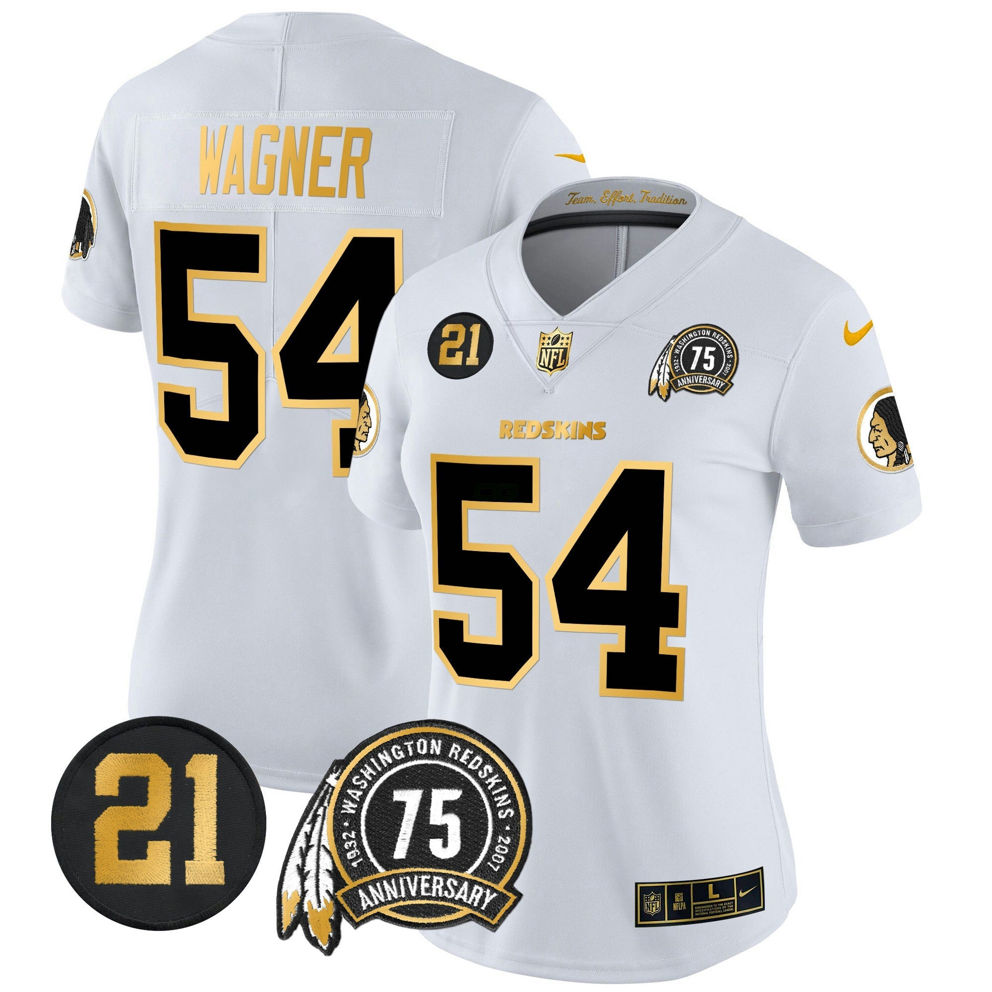 Camisa NFL Women’s Washington Redskins 75th & Sean Taylor Patch Dourada Vapor Limited Jersey