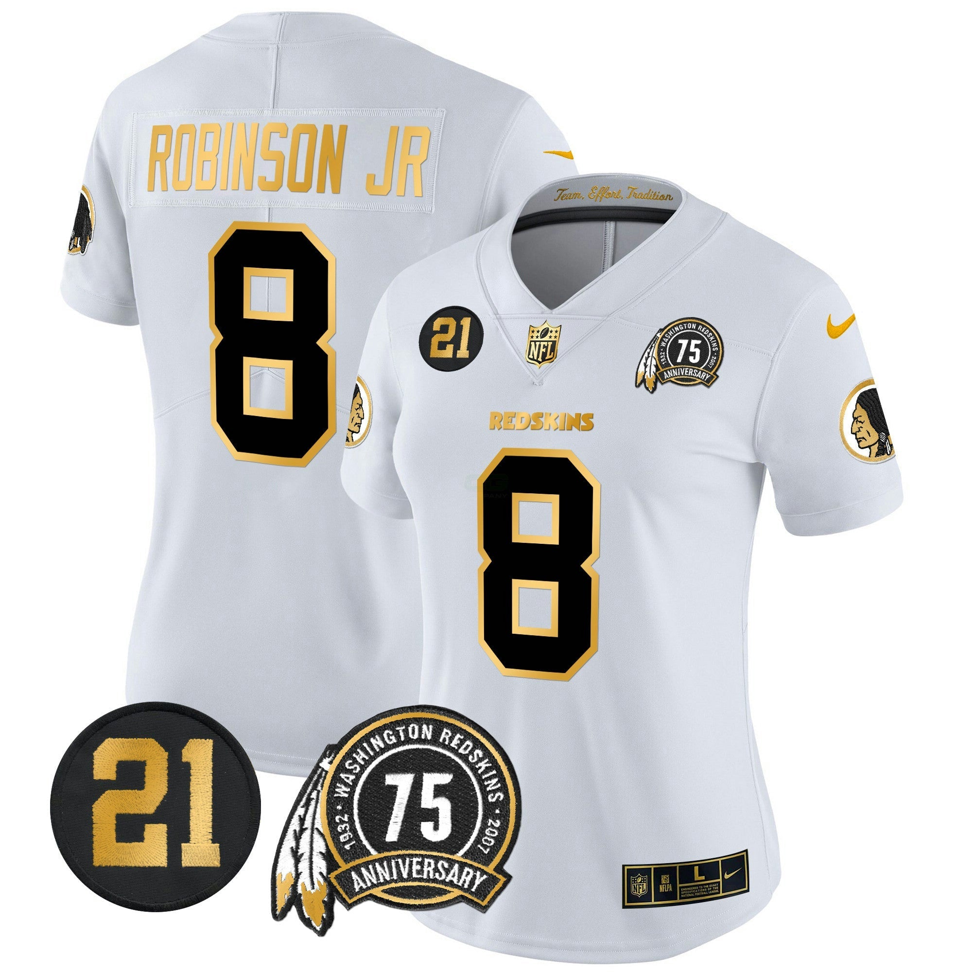 Camisa NFL Women’s Washington Redskins 75th & Sean Taylor Patch Dourada Vapor Limited Jersey