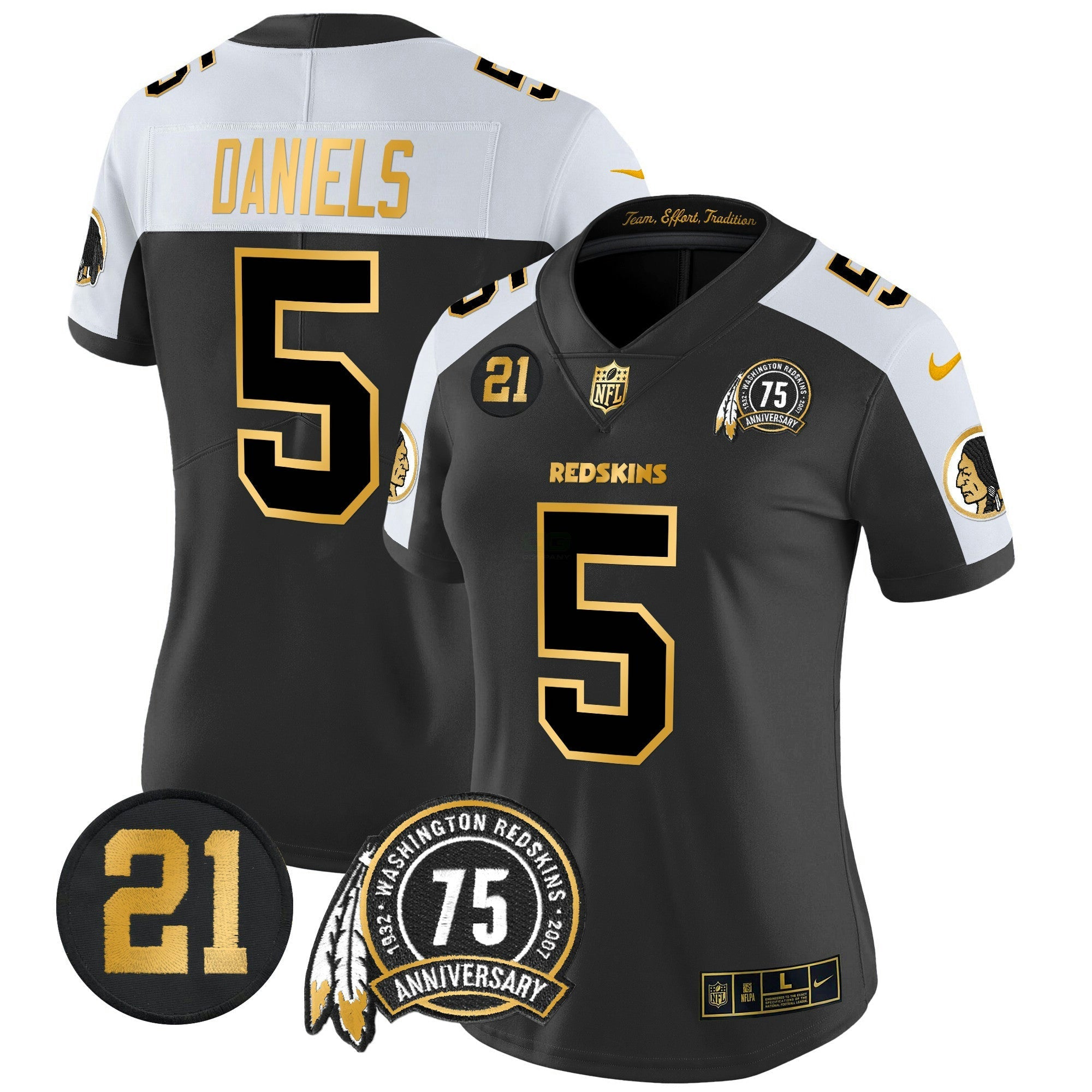 Camisa NFL Women’s Washington Redskins 75th & Sean Taylor Patch Dourada Vapor Limited Jersey