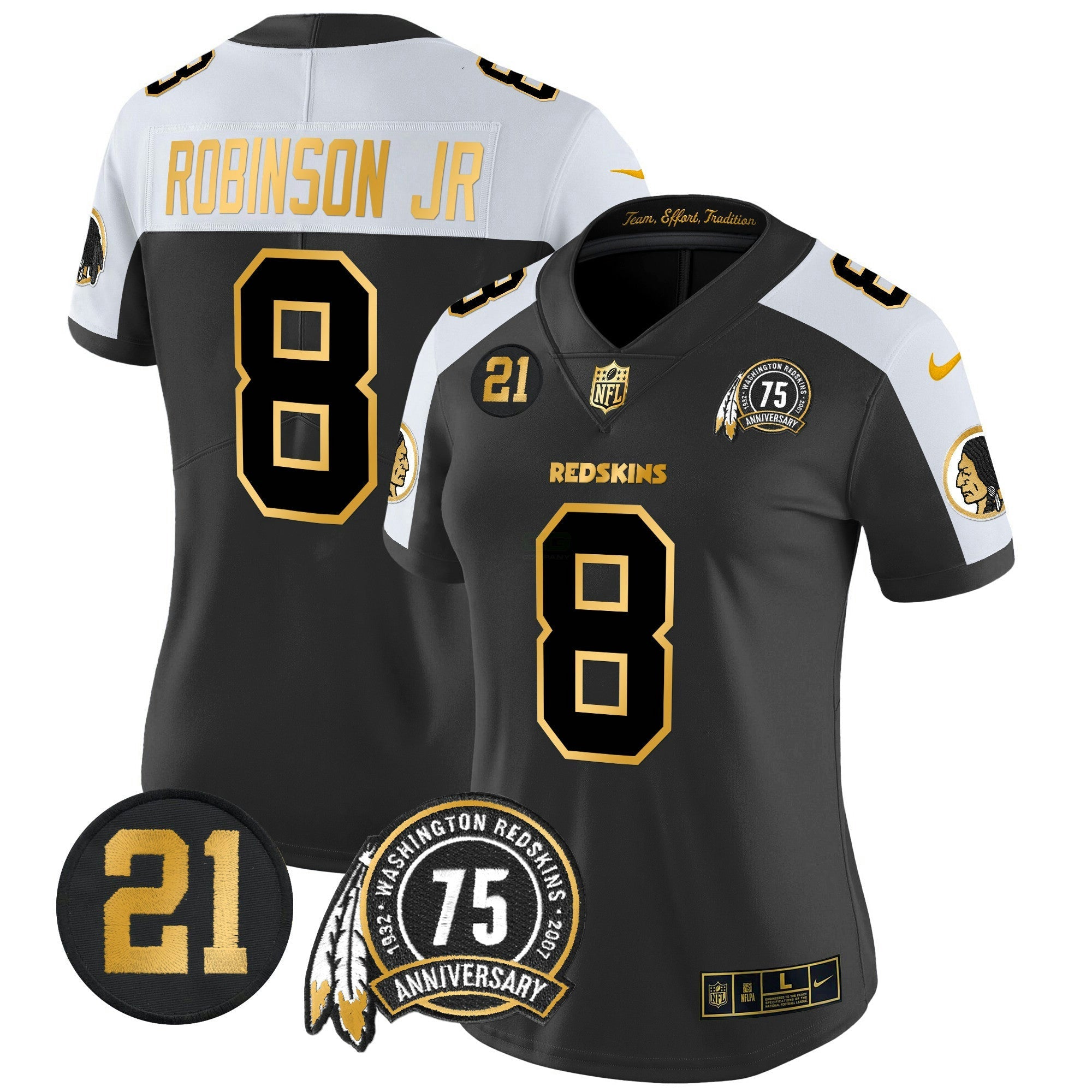 Camisa NFL Women’s Washington Redskins 75th & Sean Taylor Patch Dourada Vapor Limited Jersey