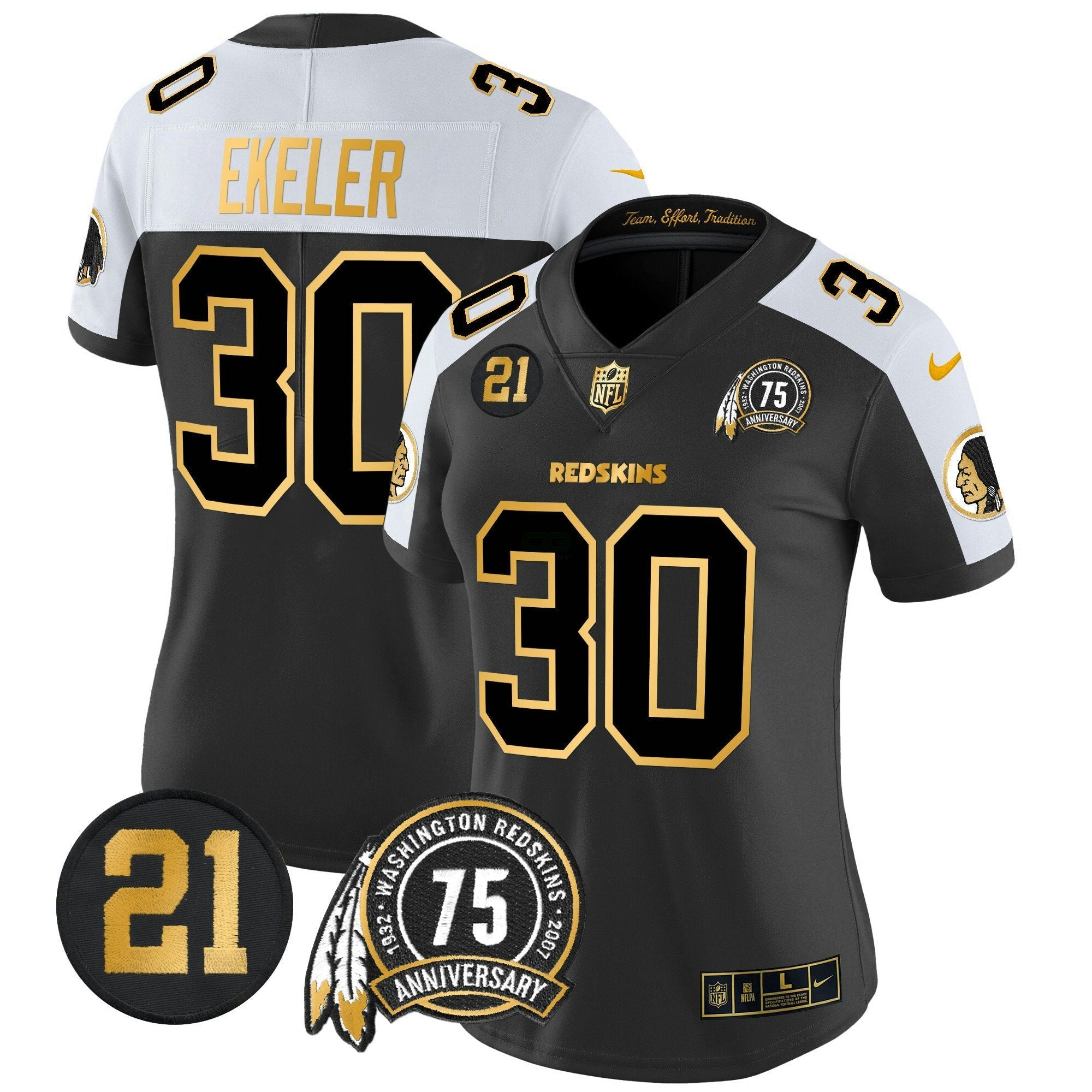 Camisa NFL Women’s Washington Redskins 75th & Sean Taylor Patch Dourada Vapor Limited Jersey