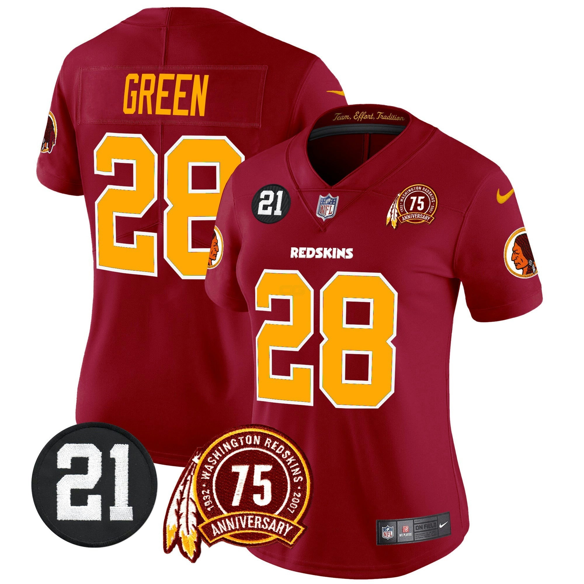 Camisa NFL Women’s Washington Redskins 75th & Sean Taylor Patch Vapor Limited Jersey